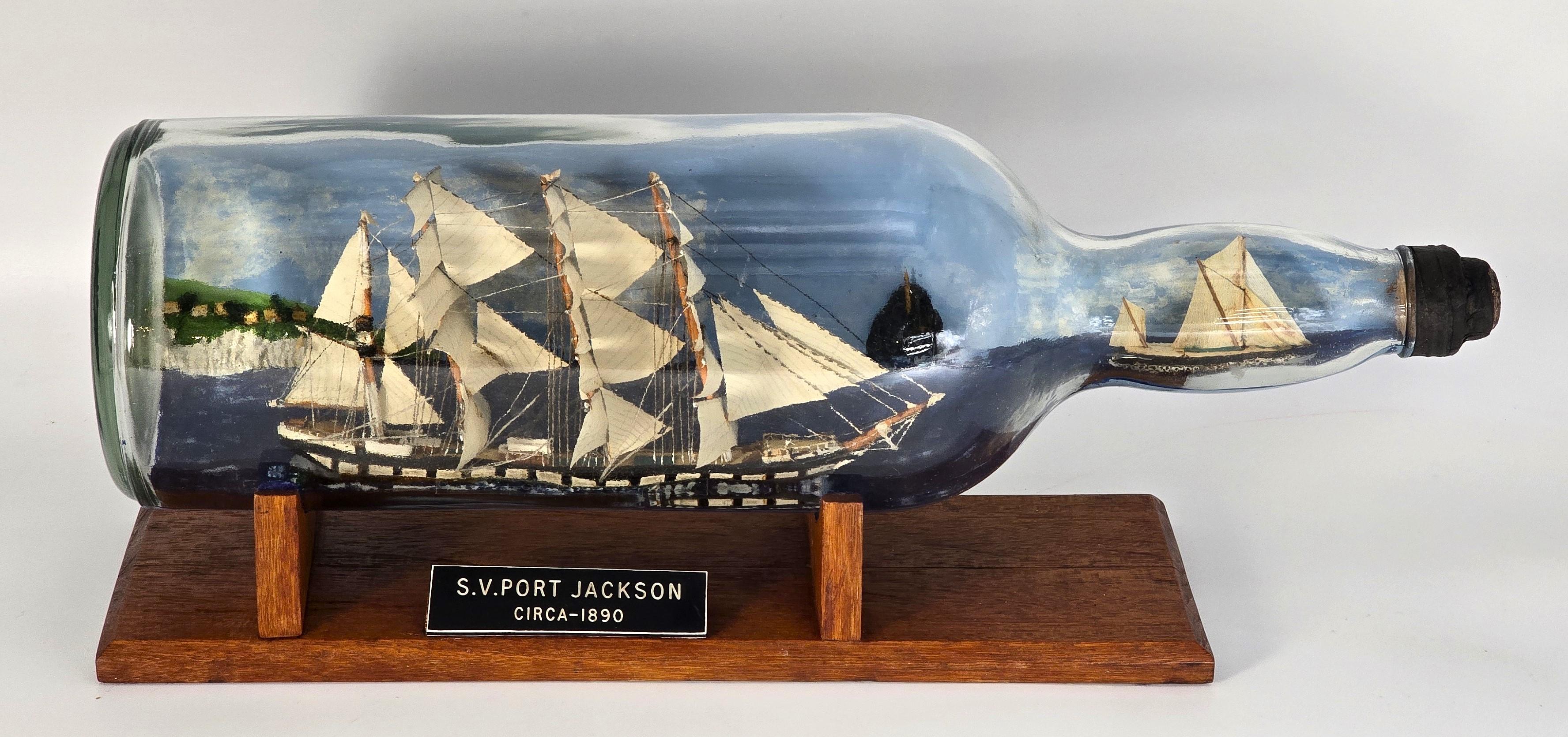 Double ship in a whiskey bottle, diorama, folk art design circa 1920 For Sale 8