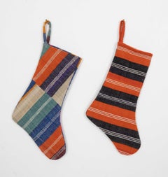 Double Side Christmas Stockings Made from Anatolian Kilim Fragments