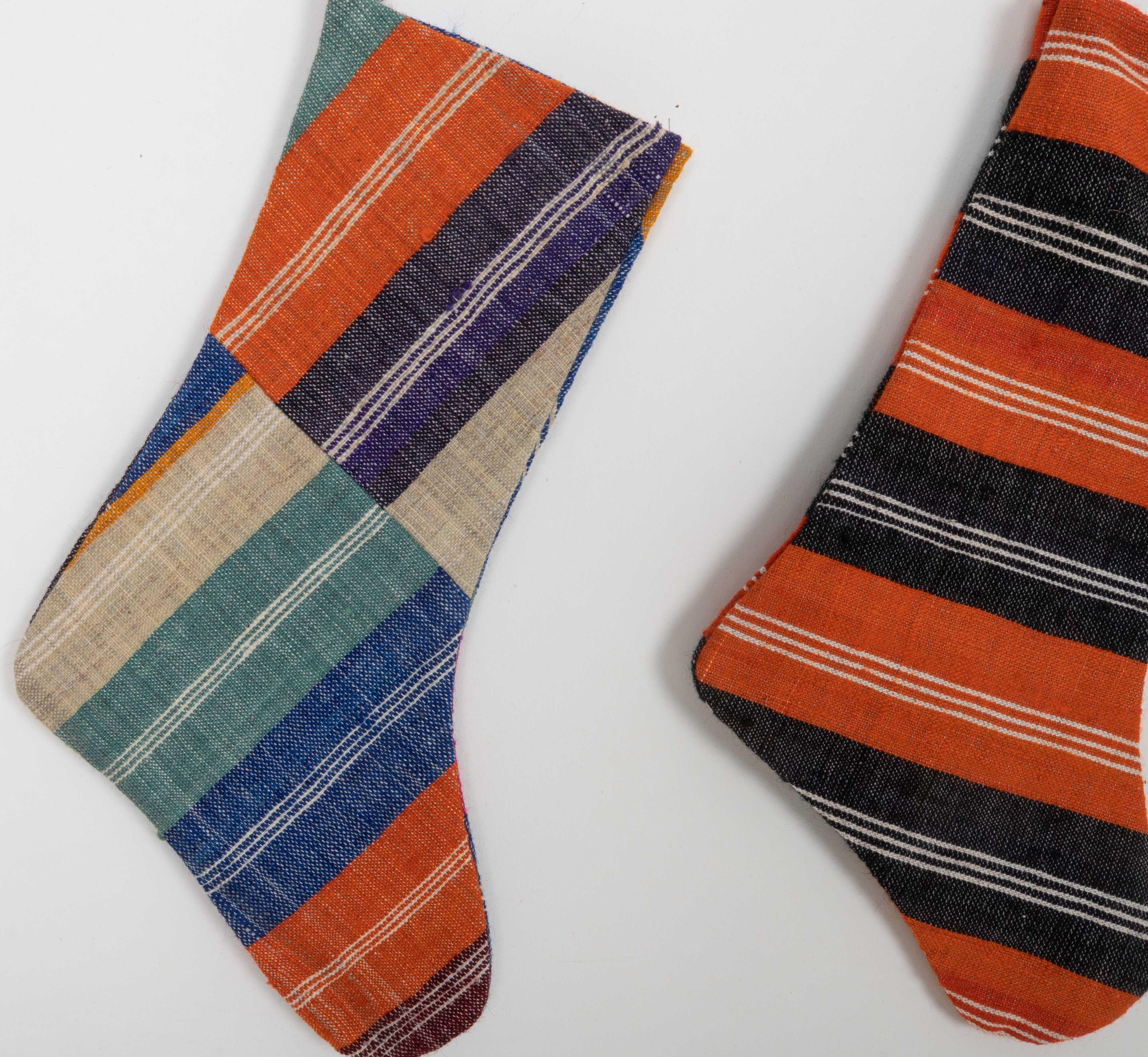 Turkish Double Side Christmas Stockings Made from Anatolian Kilim Fragments For Sale