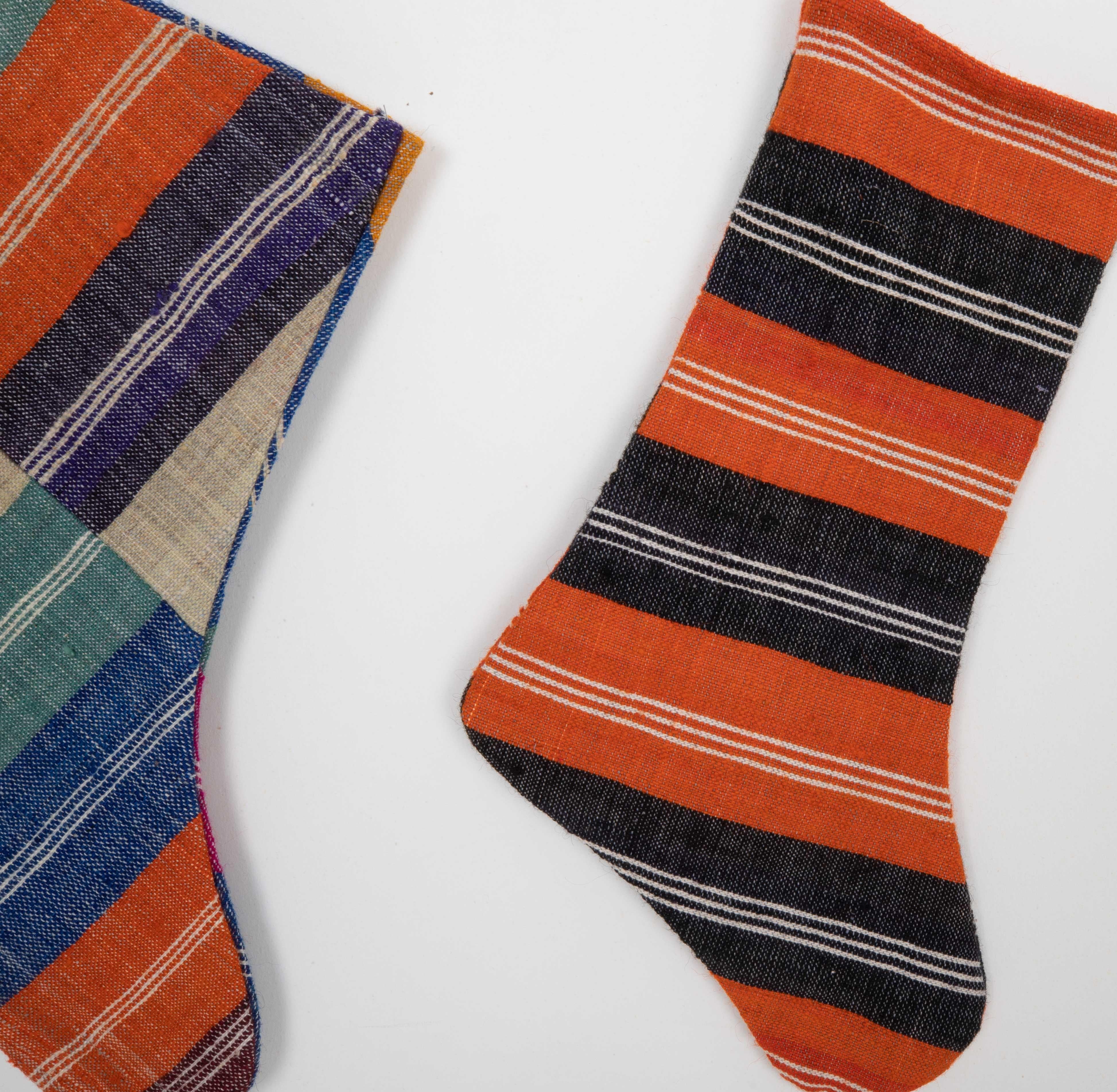 Hand-Woven Double Side Christmas Stockings Made from Anatolian Kilim Fragments For Sale
