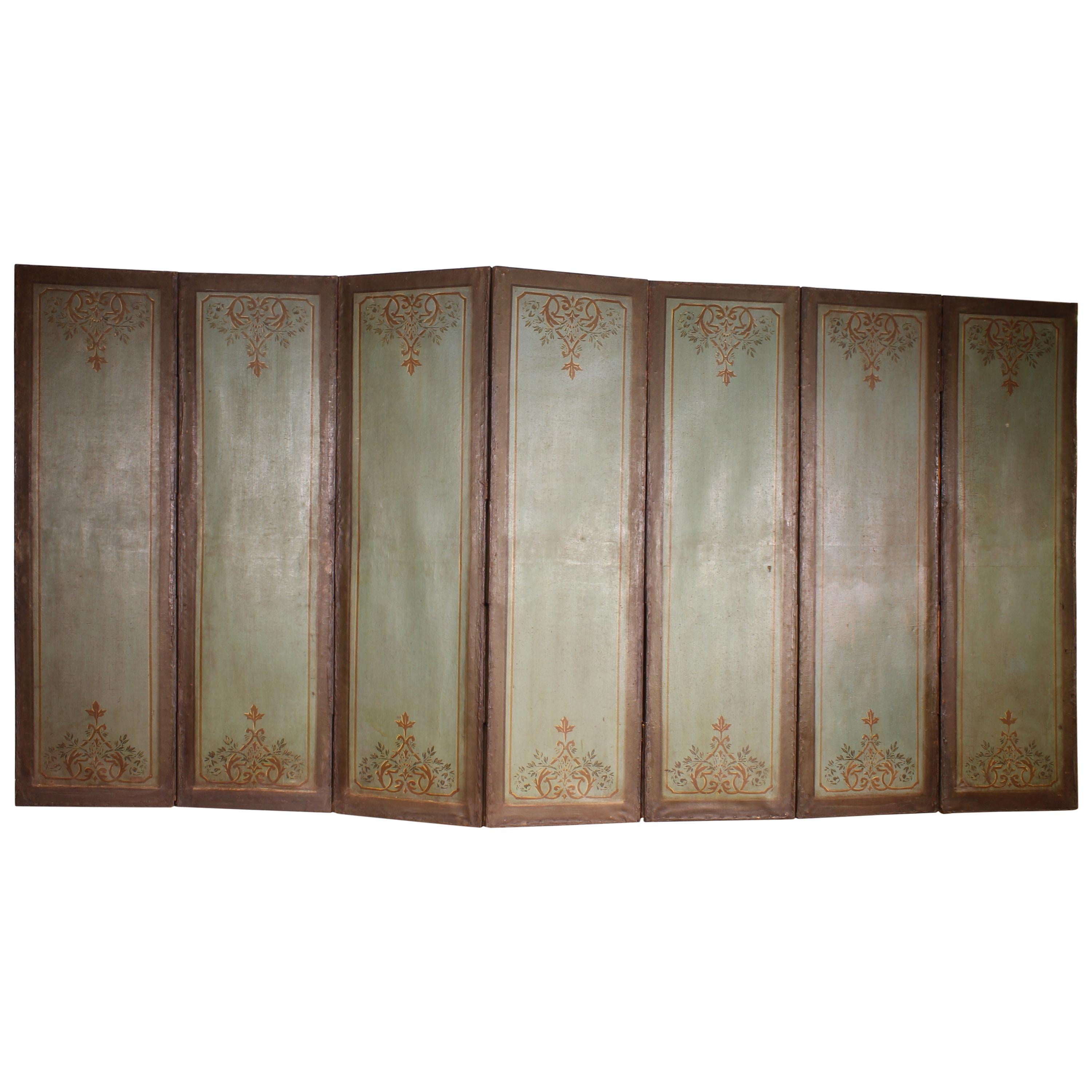 Double Side Folding Screen 18th Century Painting, 7 Fold