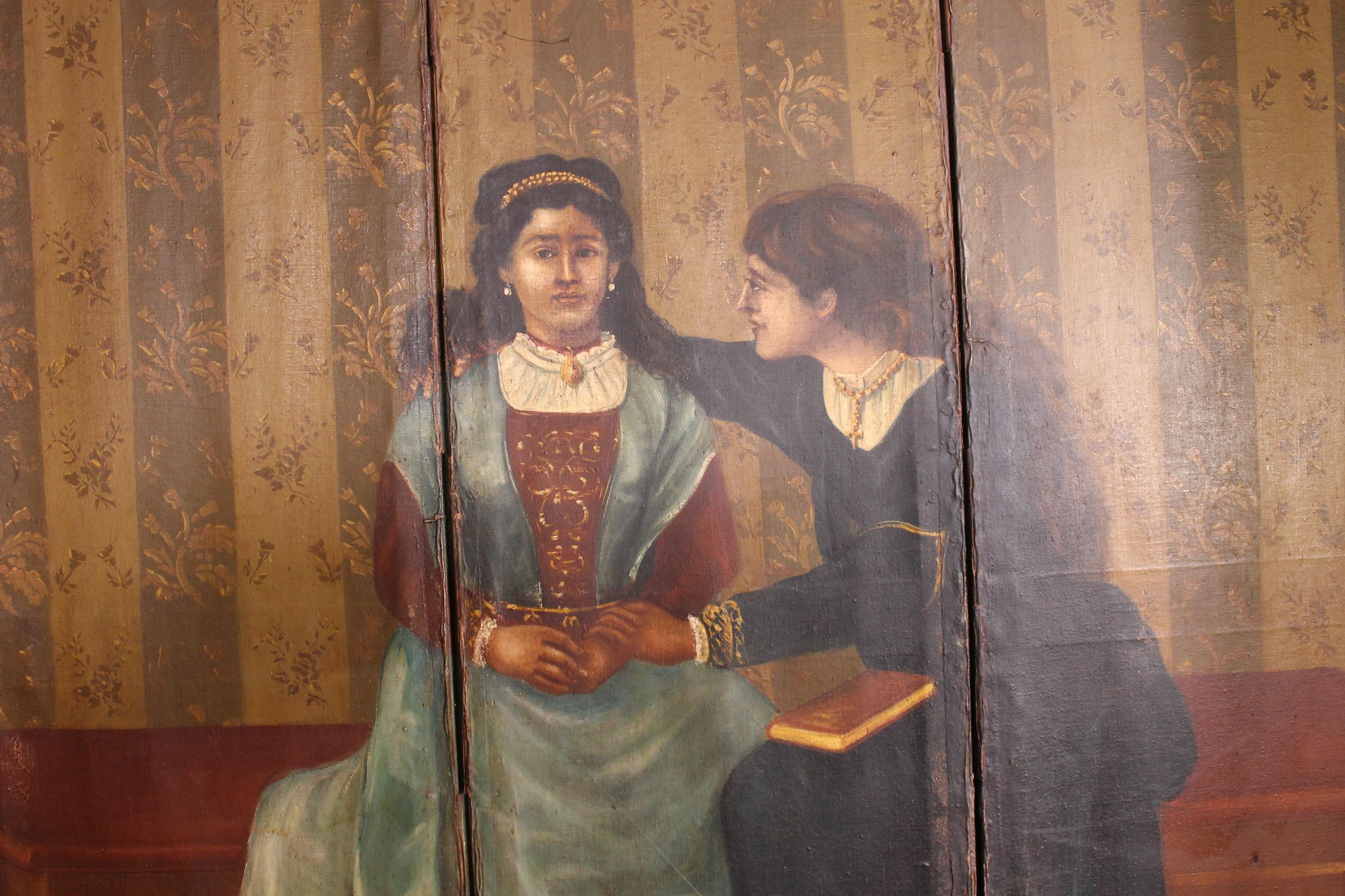 Double Side Folding Screen 18th Century Painting, 7 Fold 4