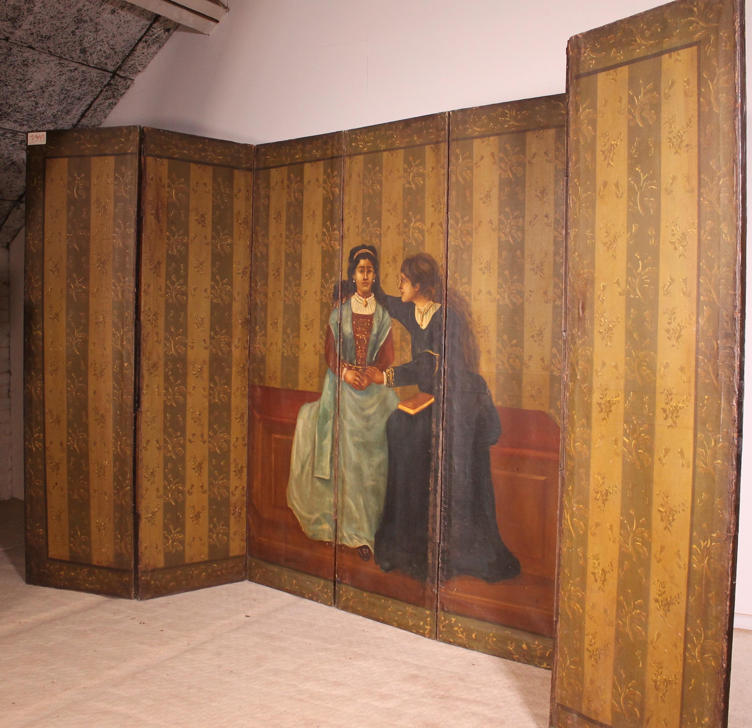 Double Side Folding Screen 18th Century Painting, 7 Fold 6