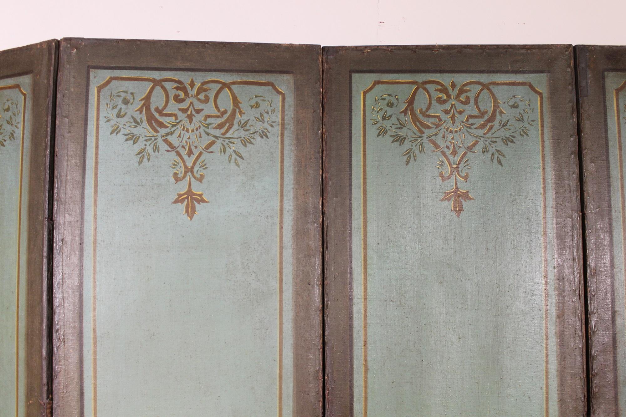 French Double Side Folding Screen 18th Century Painting, 7 Fold