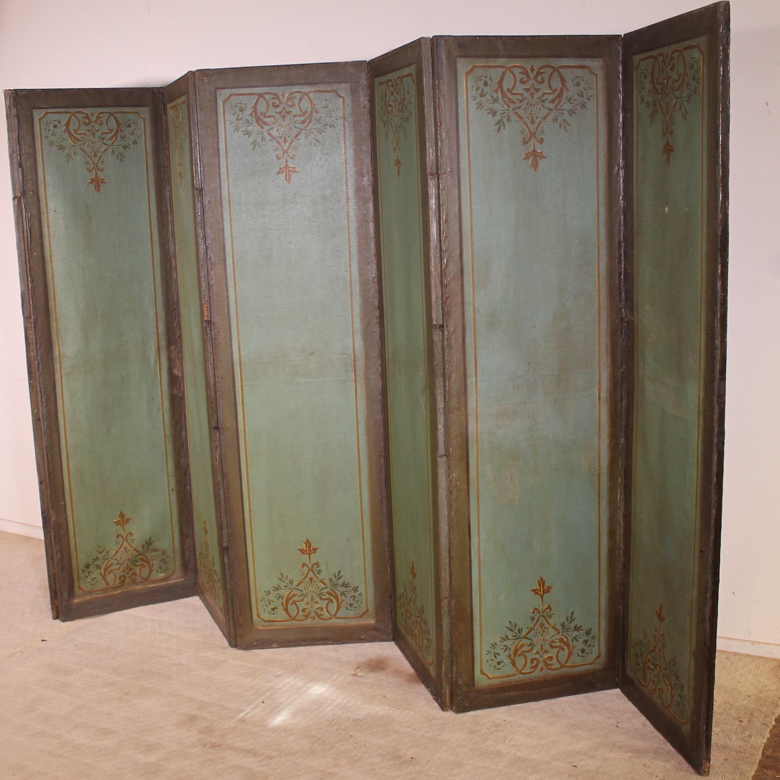 Double Side Folding Screen 18th Century Painting, 7 Fold In Good Condition In Brussels, Brussels