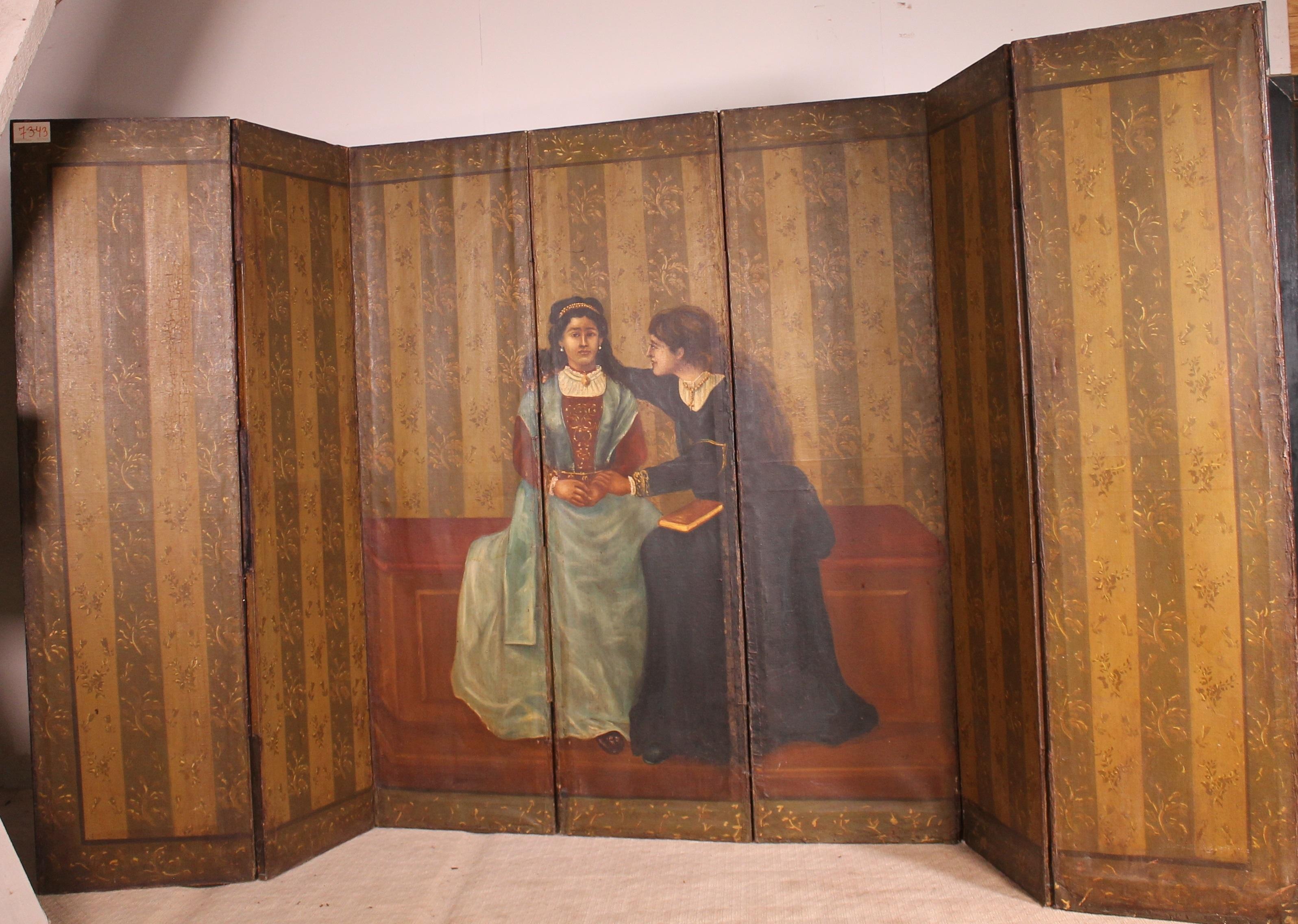 Double Side Folding Screen 18th Century Painting, 7 Fold 1