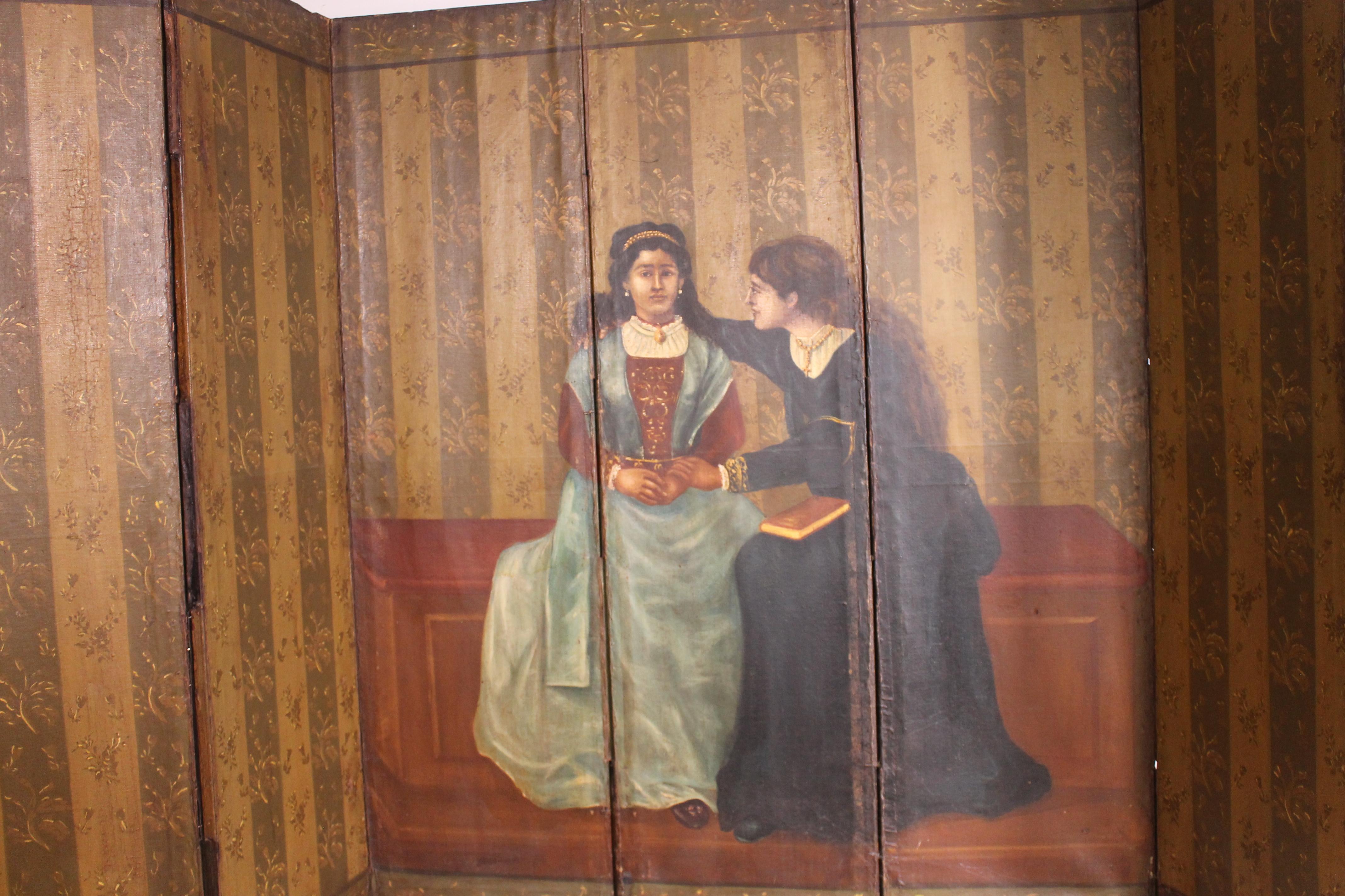 Double Side Folding Screen 18th Century Painting, 7 Fold 2