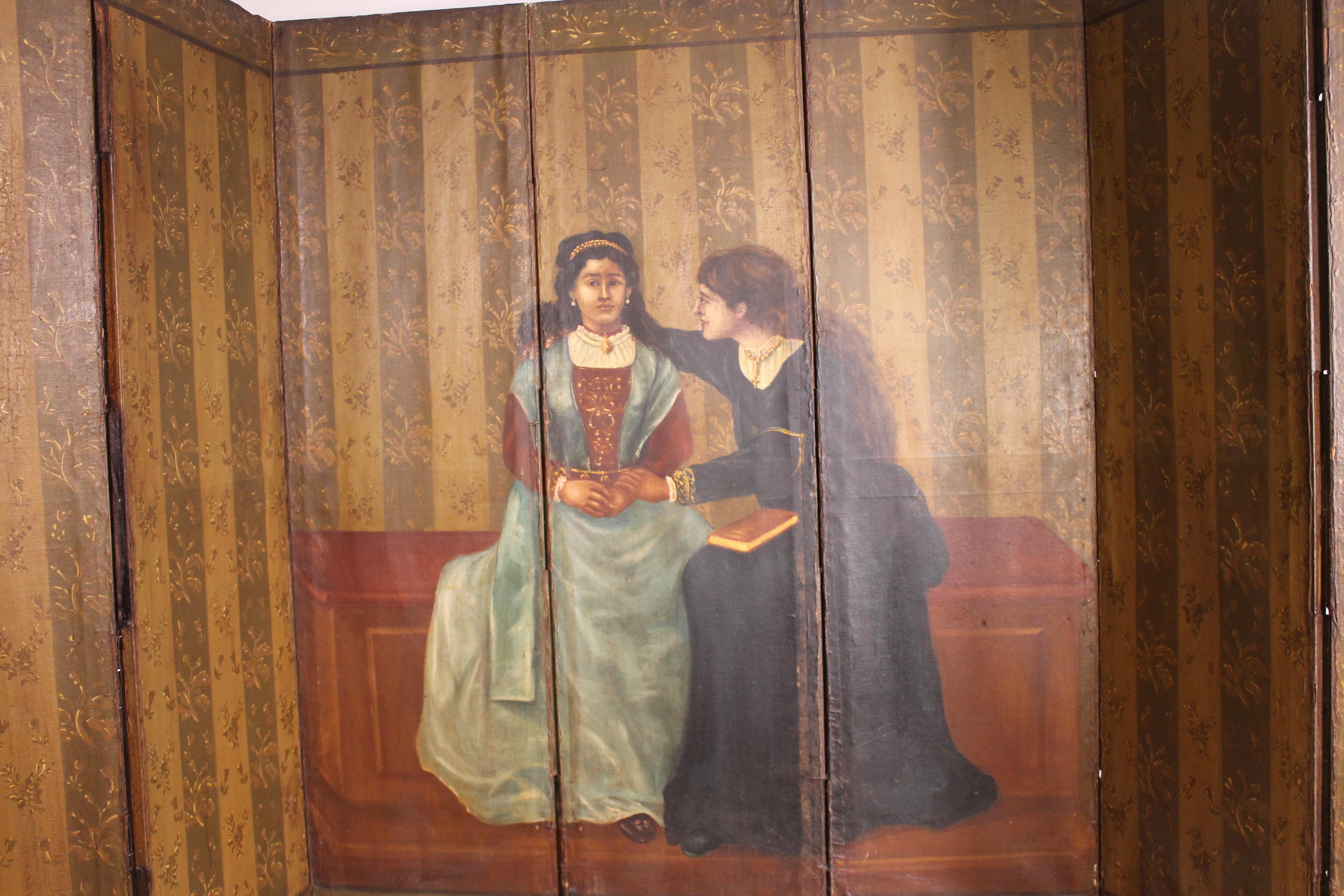 Double Side Folding Screen 18th Century Painting, 7 Fold 3