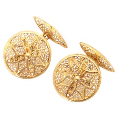 Boutons de manchette anciens en filigrane d'or 18 carats