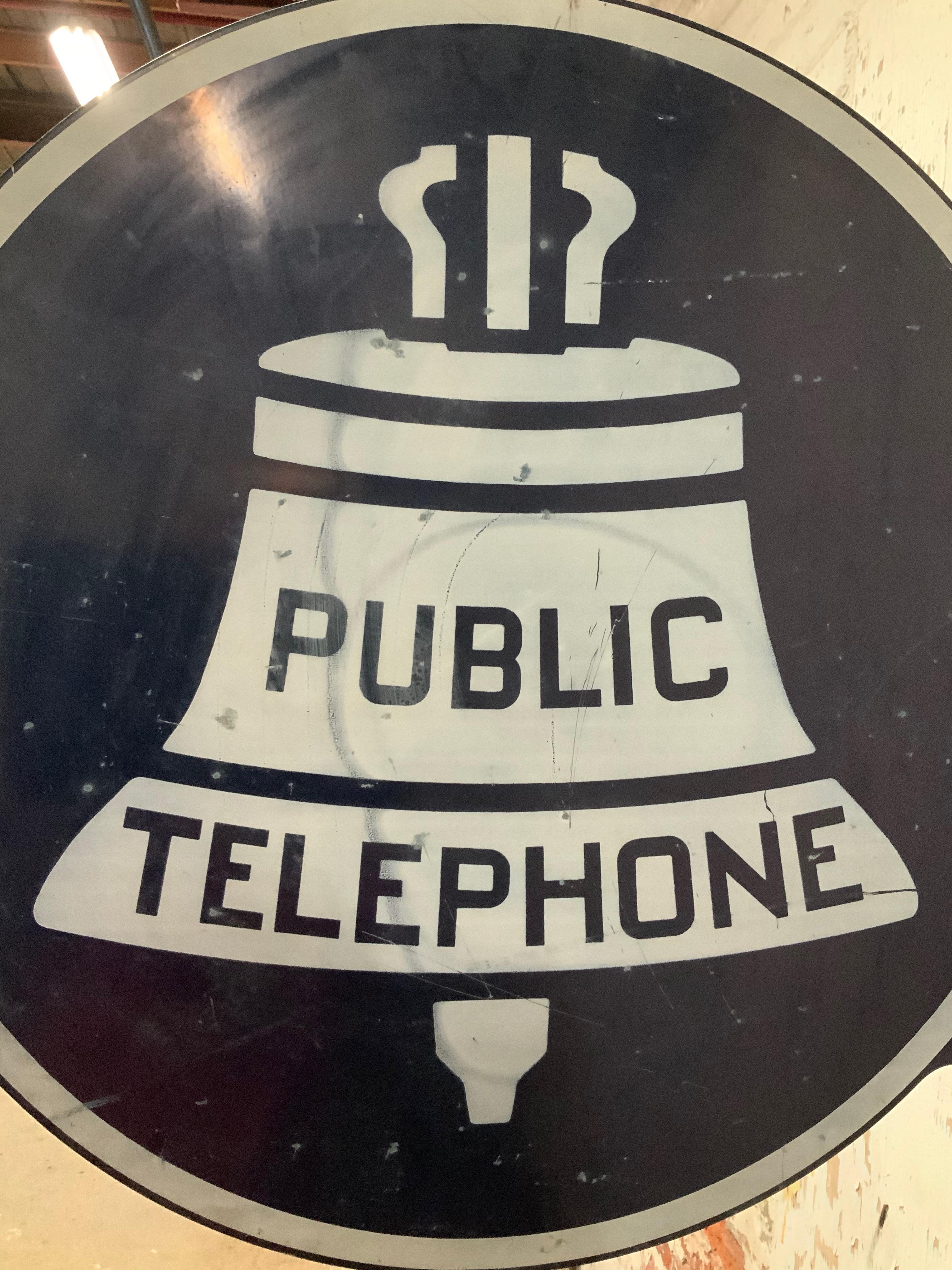 Modern Double Sided 1940s Porcelain Enamel Public Phone Sign