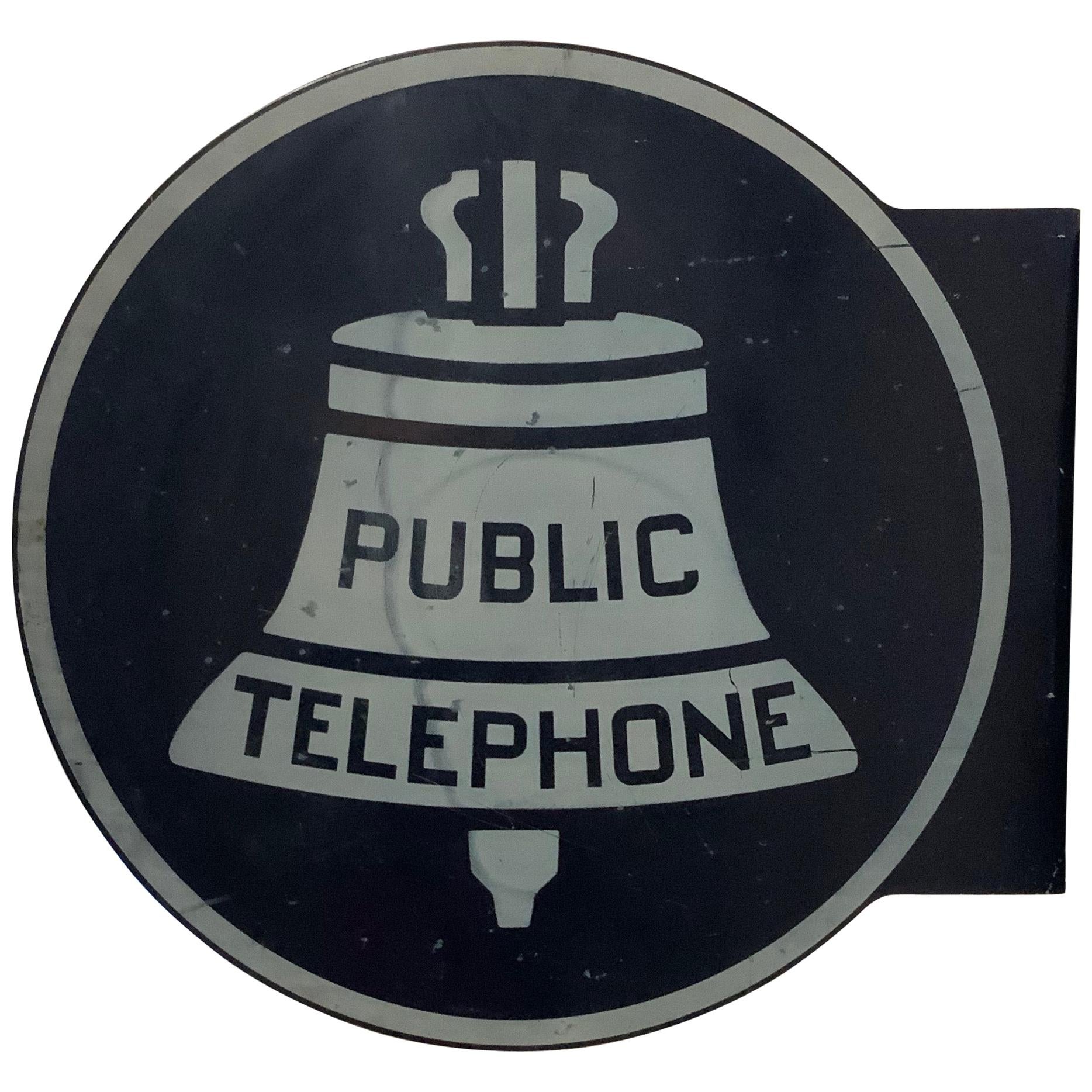 Double Sided 1940s Porcelain Enamel Public Phone Sign