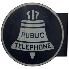 Vintage Double Sided 1940s Porcelain Enamel Public Phone Sign