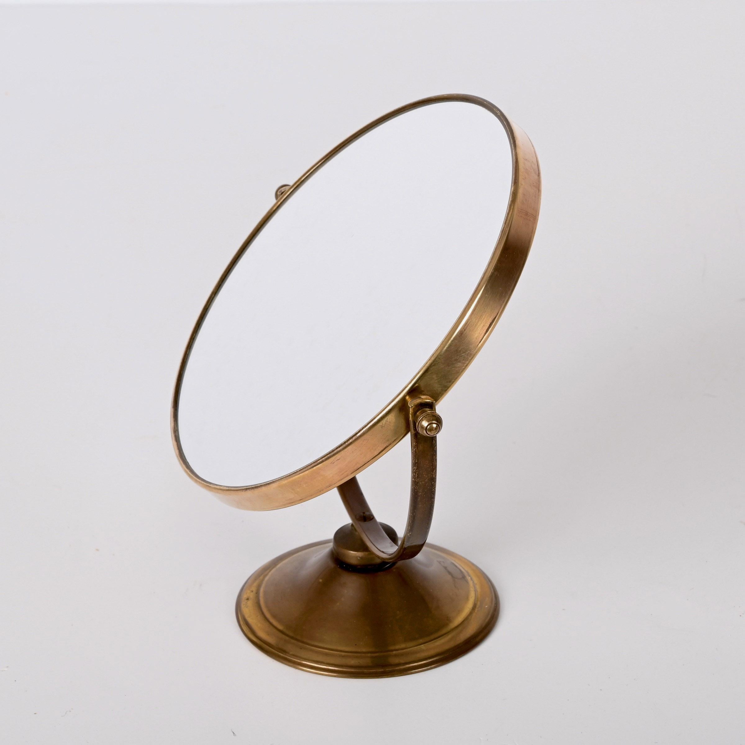 Double-Sided Adjustable and Magnified Brass Vanity Italian Table Mirror, 1970s 5