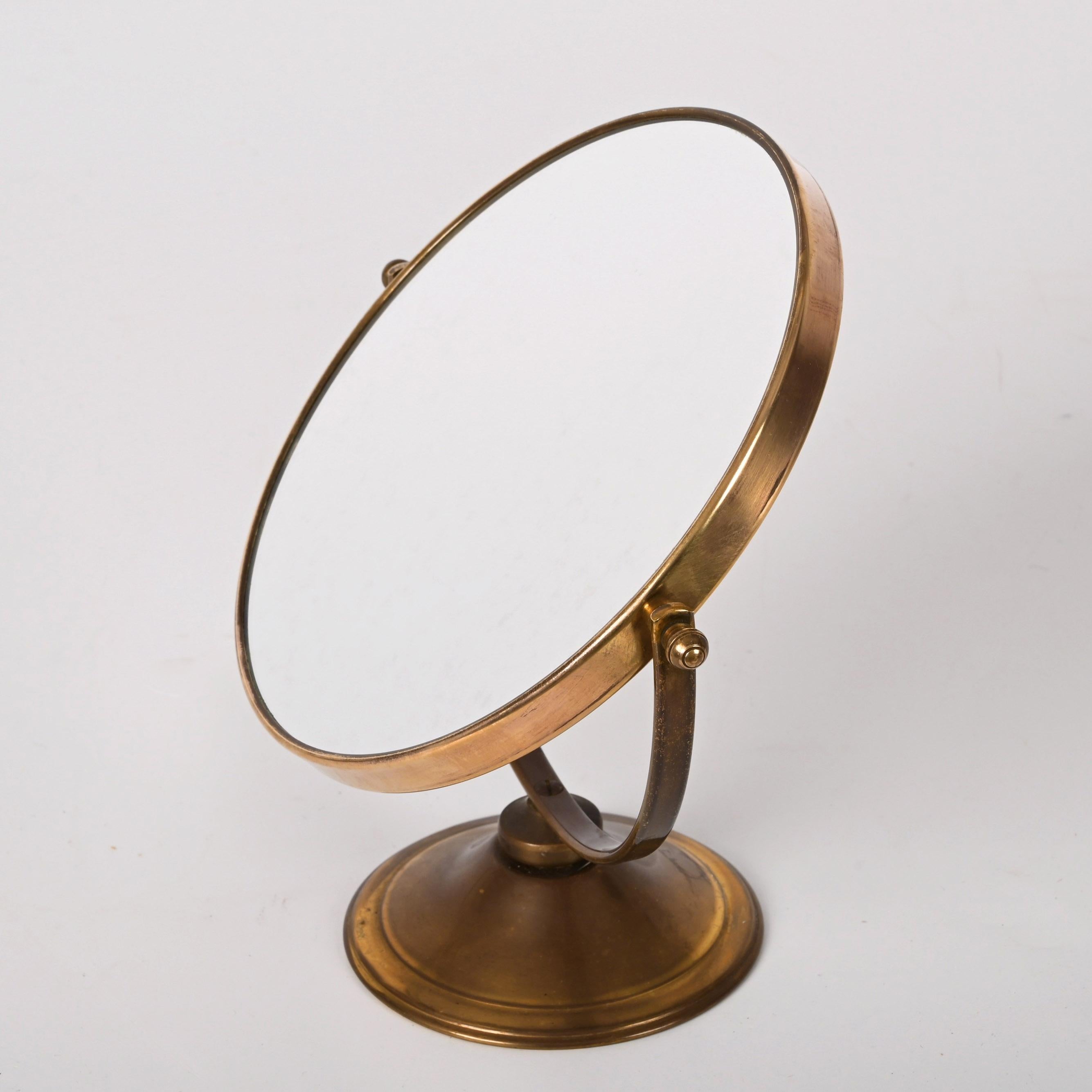 Double-Sided Adjustable and Magnified Brass Vanity Italian Table Mirror, 1970s 6