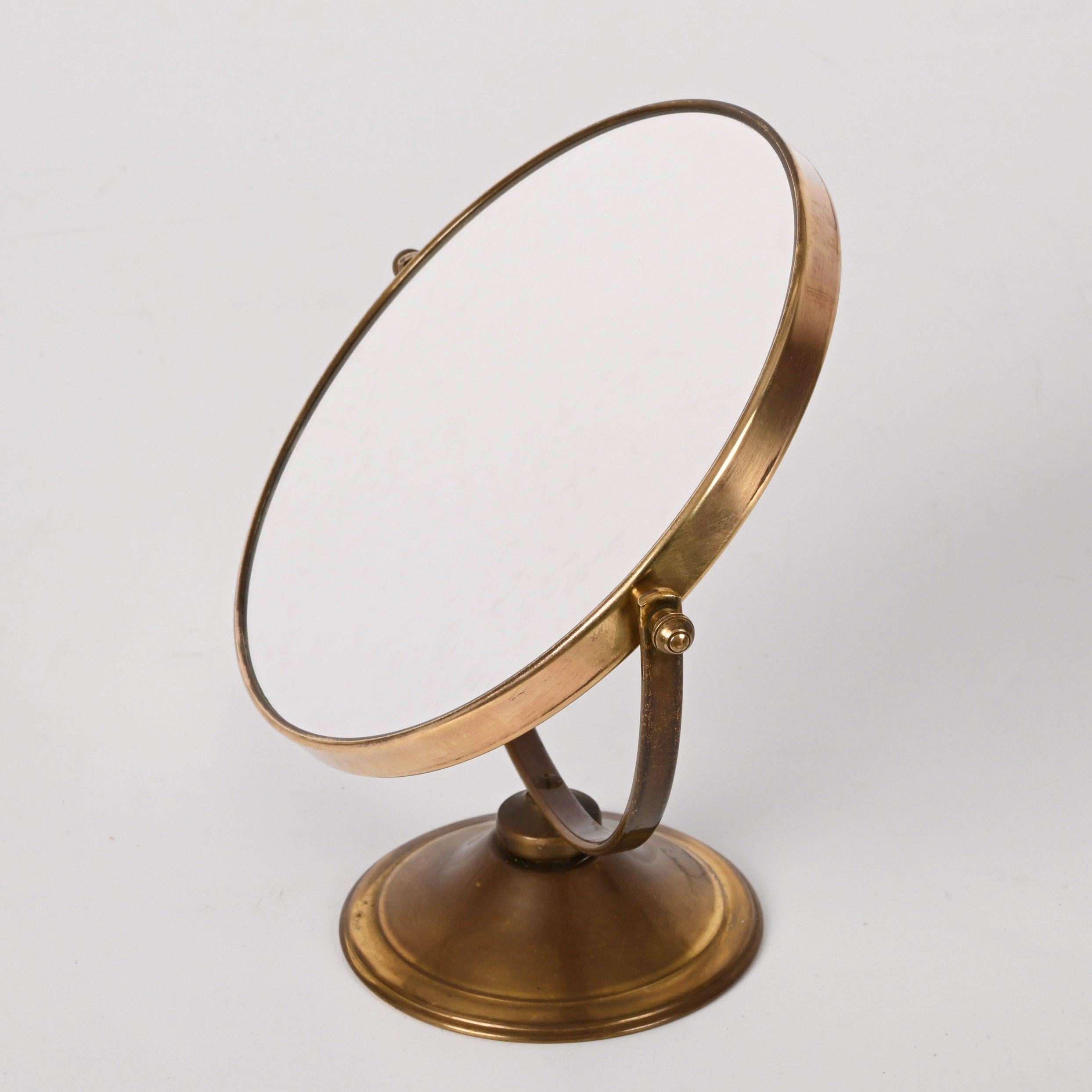 Double-Sided Adjustable and Magnified Brass Vanity Italian Table Mirror, 1970s 7