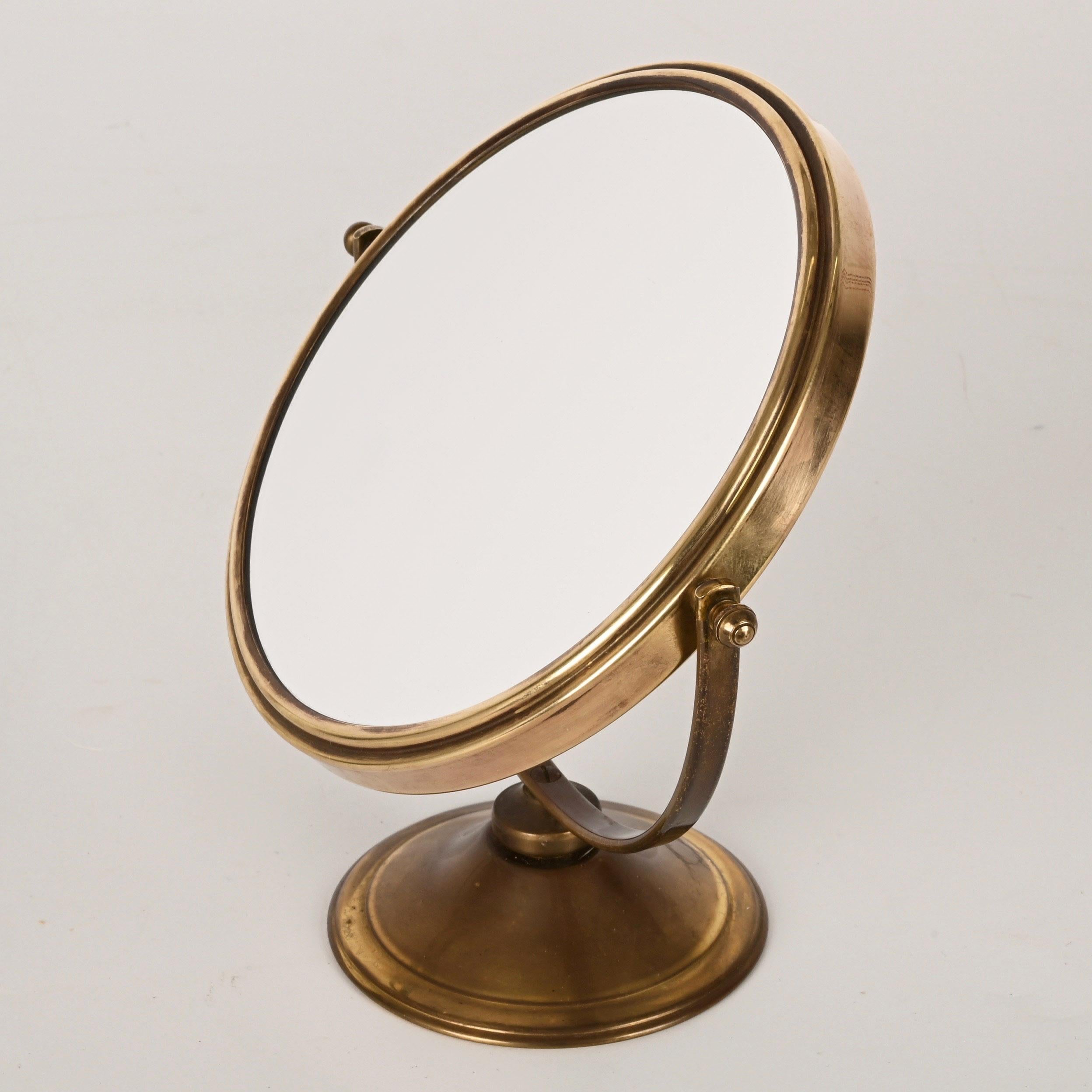 Double-Sided Adjustable and Magnified Brass Vanity Italian Table Mirror, 1970s 8
