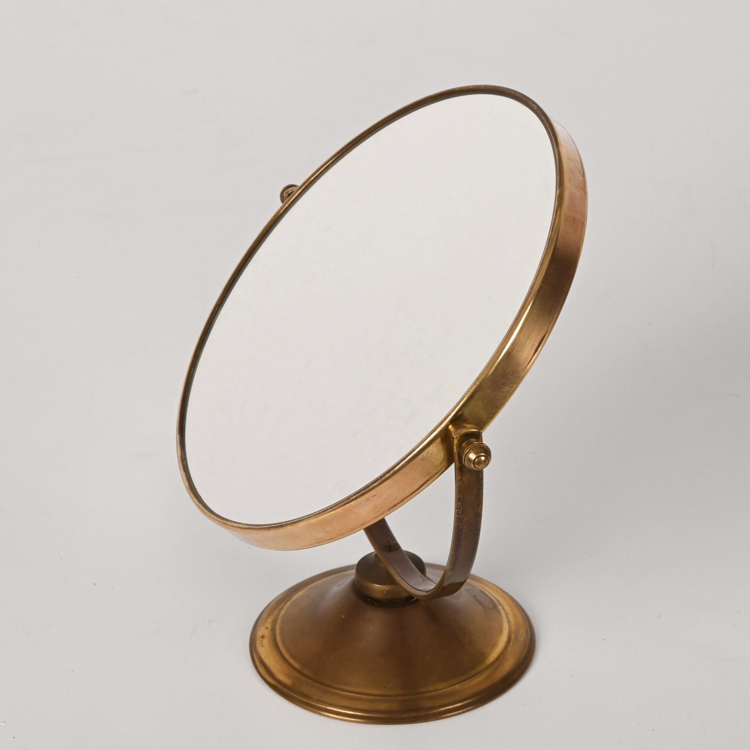 Double-Sided Adjustable and Magnified Brass Vanity Italian Table Mirror, 1970s 9