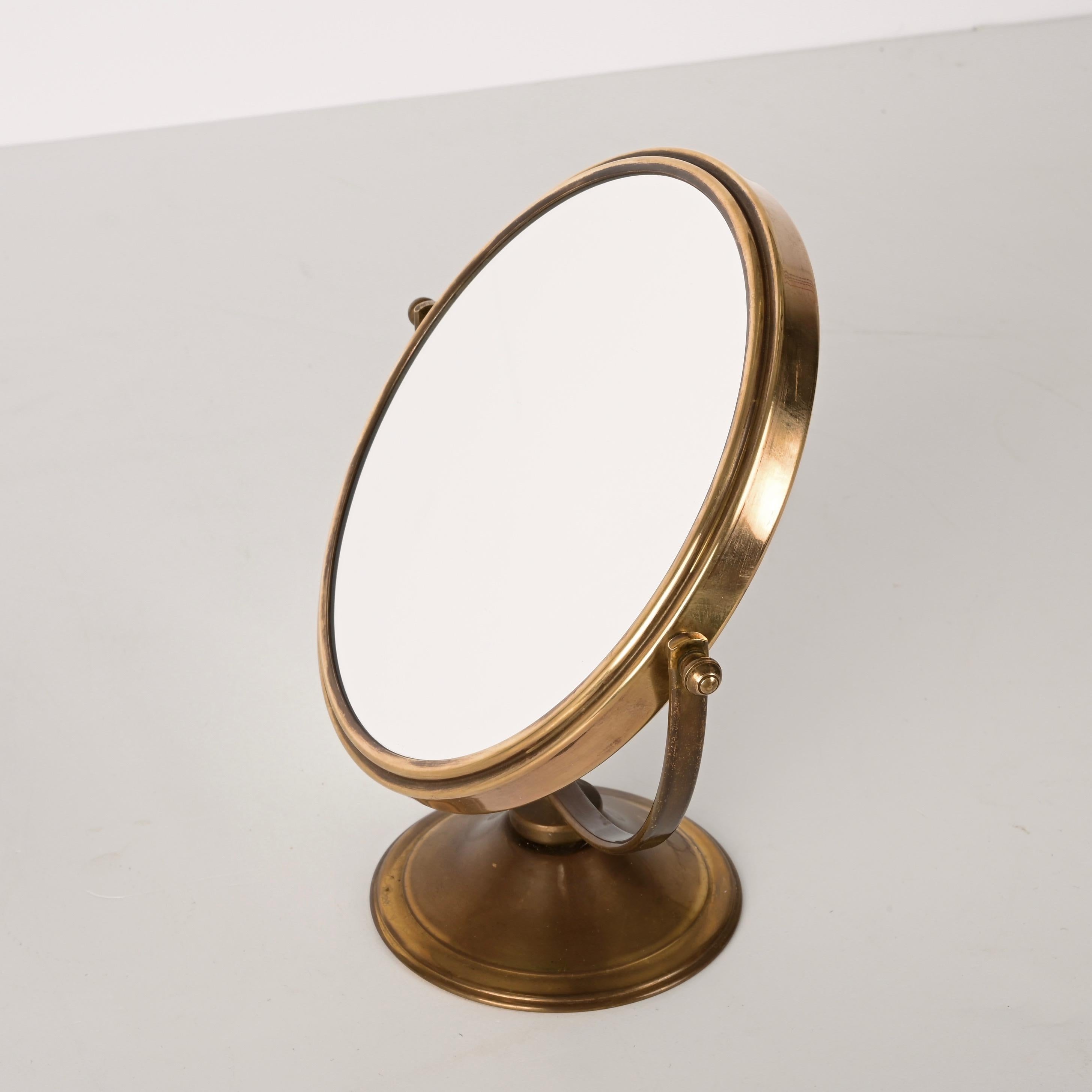 Double-Sided Adjustable and Magnified Brass Vanity Italian Table Mirror, 1970s 10