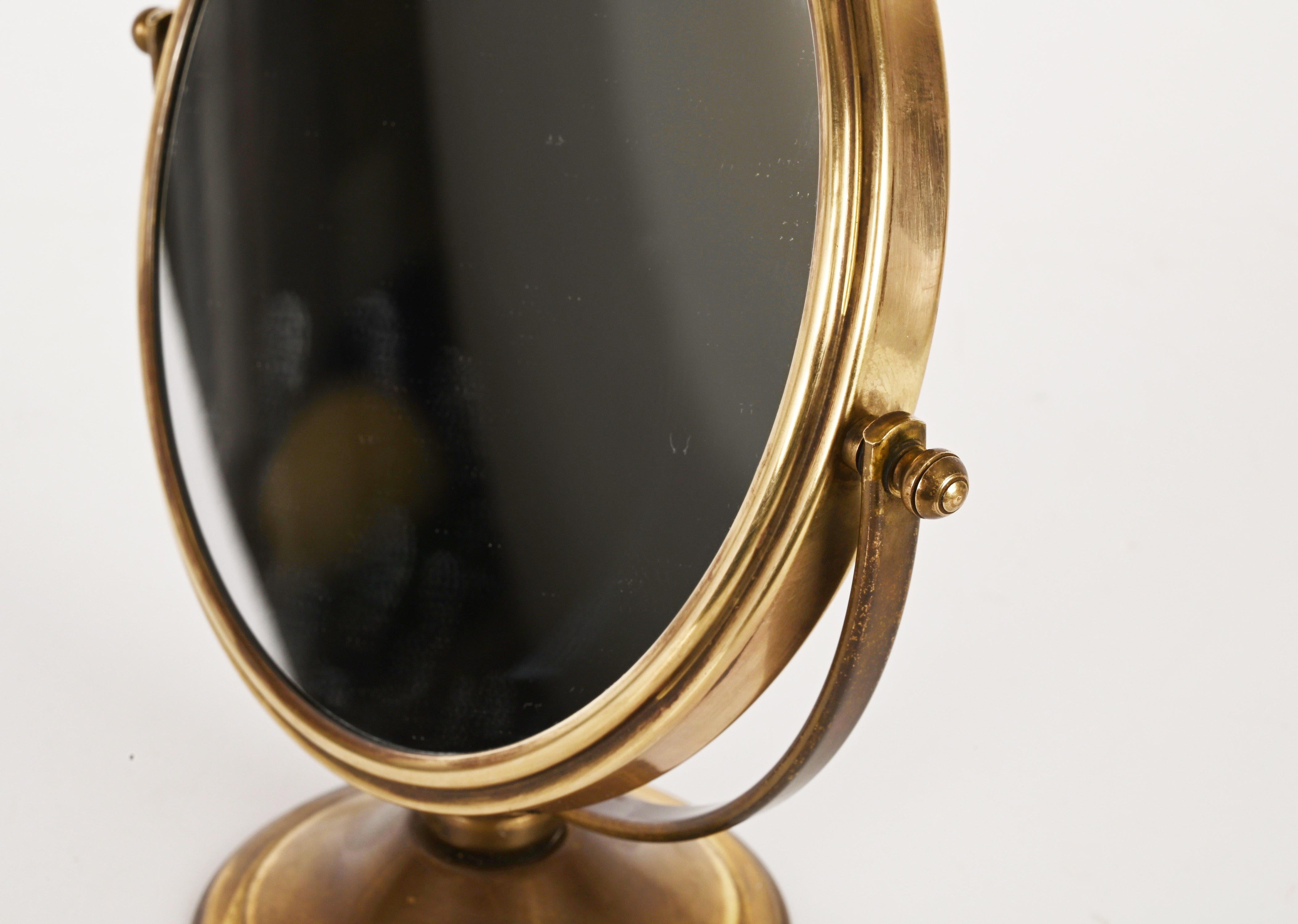 Double-Sided Adjustable and Magnified Brass Vanity Italian Table Mirror, 1970s 11