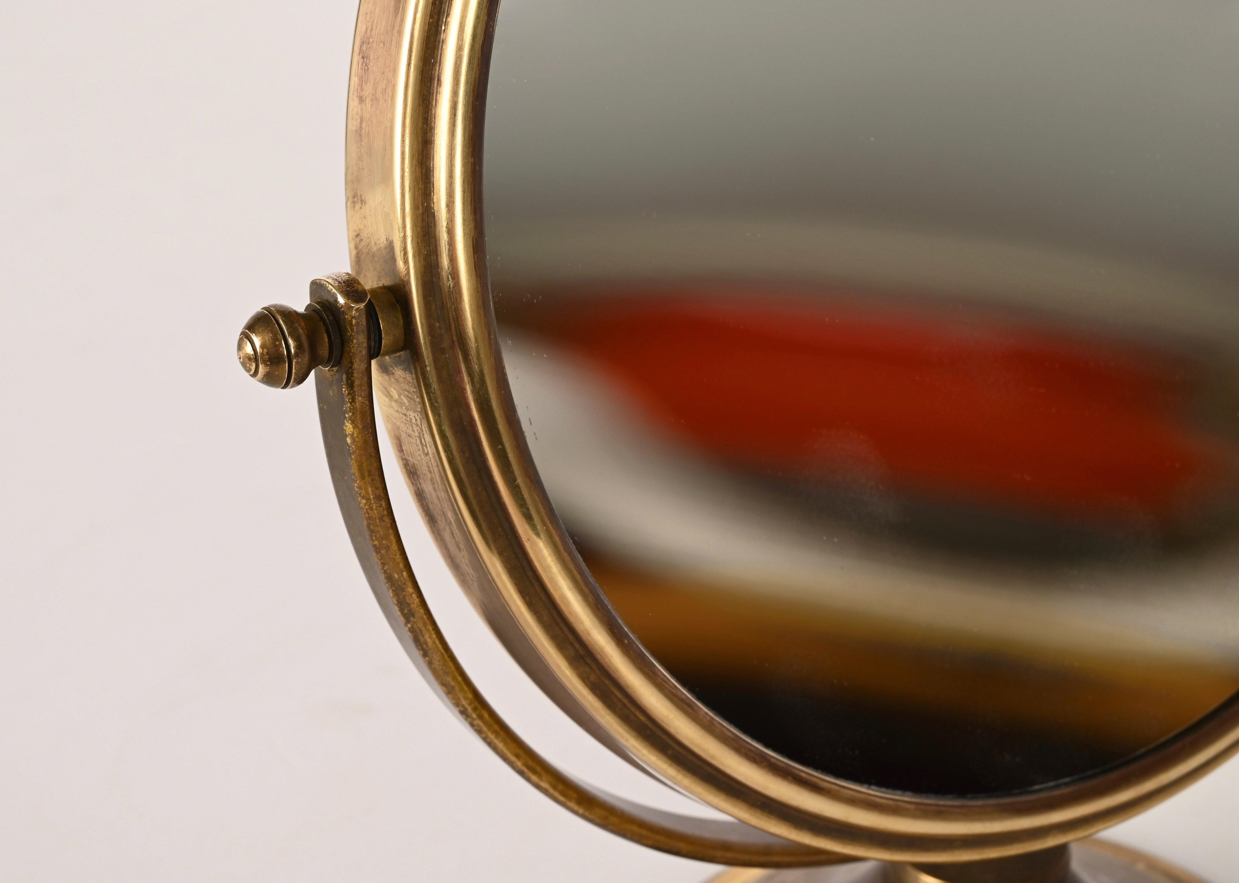 Double-Sided Adjustable and Magnified Brass Vanity Italian Table Mirror, 1970s 13