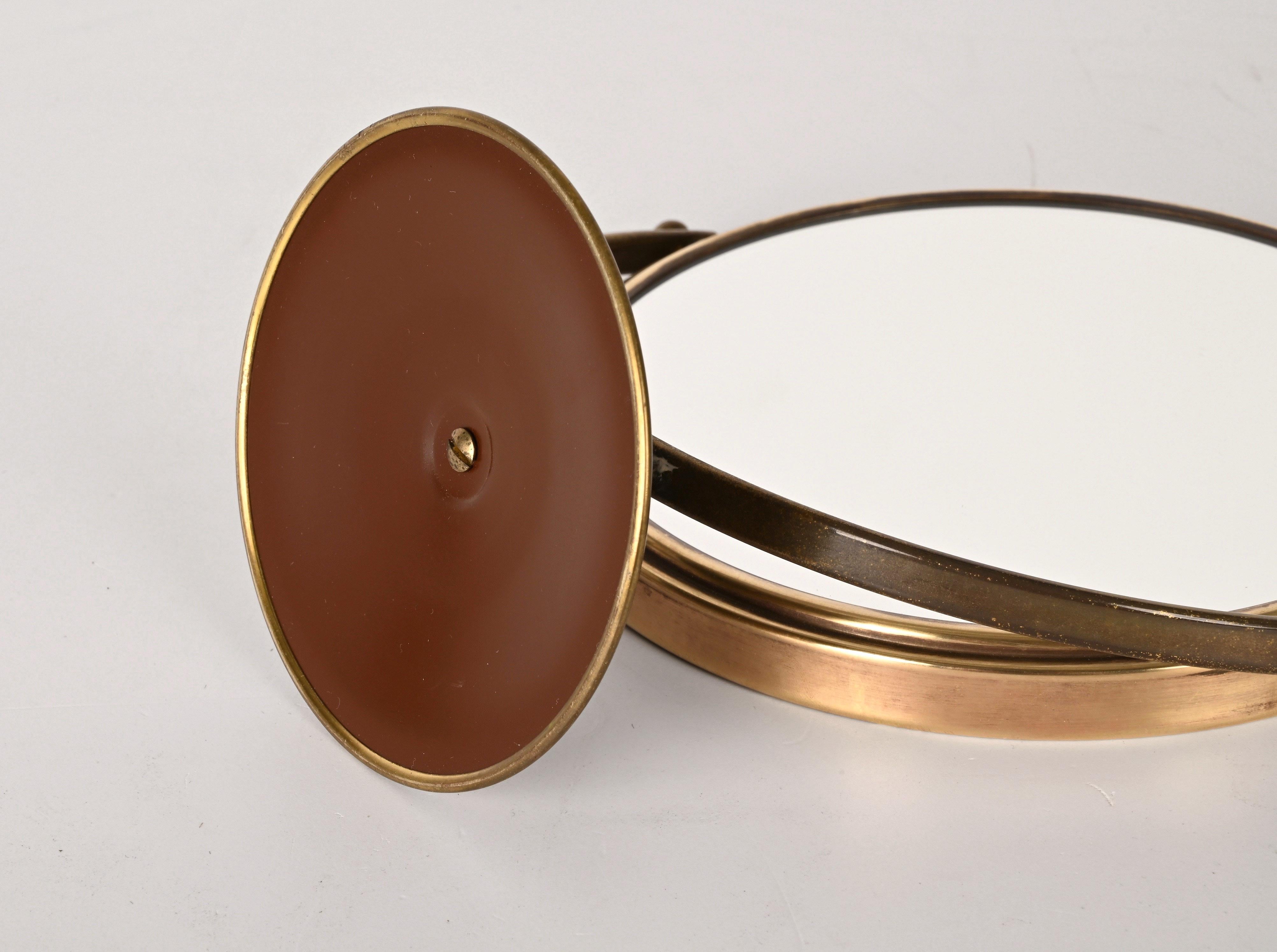 Double-Sided Adjustable and Magnified Brass Vanity Italian Table Mirror, 1970s 14