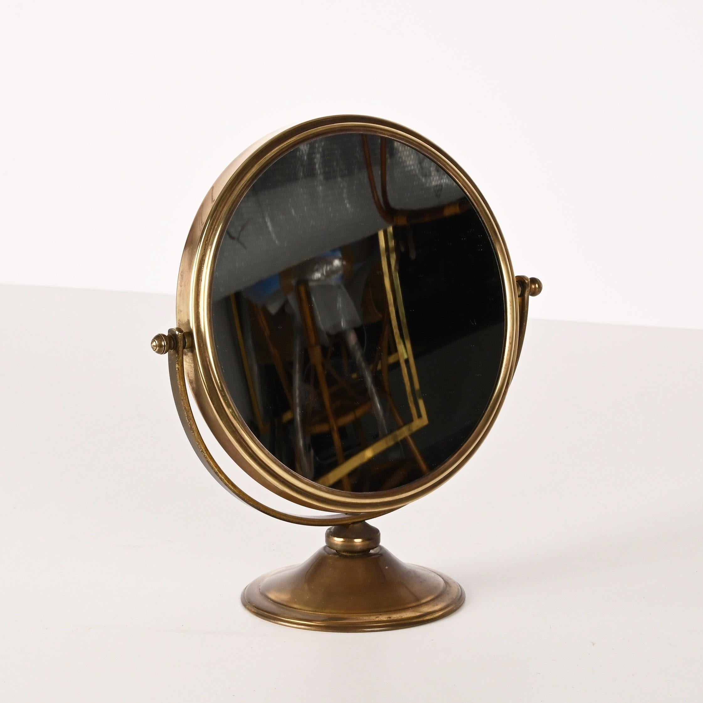 Double-Sided Adjustable and Magnified Brass Vanity Italian Table Mirror, 1970s 3