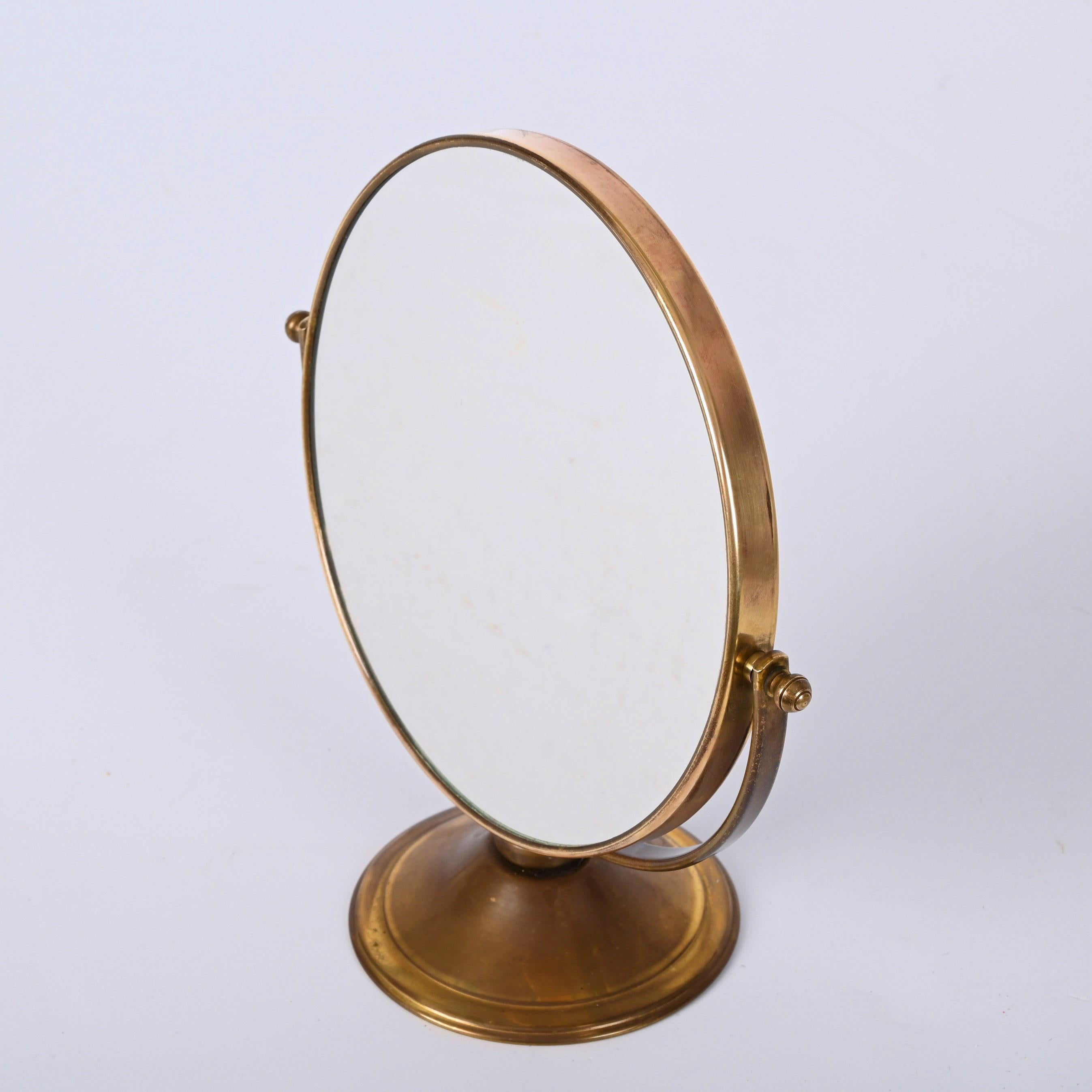 Double-Sided Adjustable and Magnified Brass Vanity Italian Table Mirror, 1970s 4