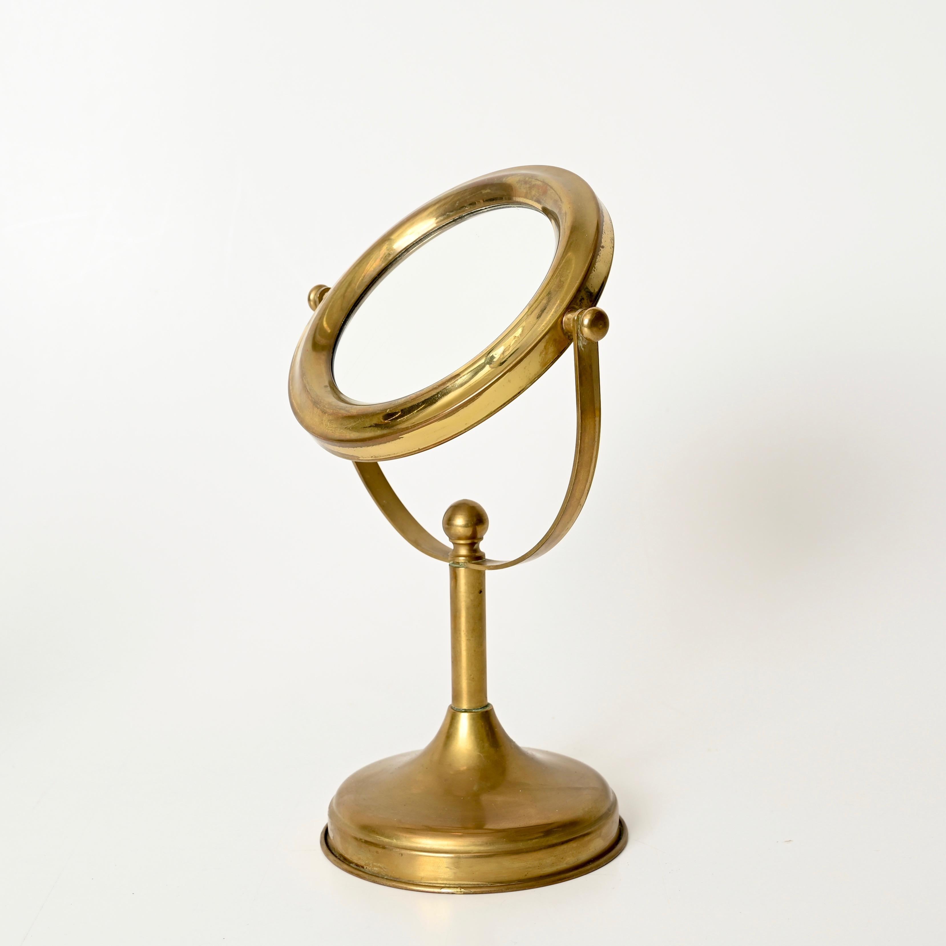 Double-Sided Adjustable Italian Brass Table Magnified Vanity Mirror, 1950s For Sale 6