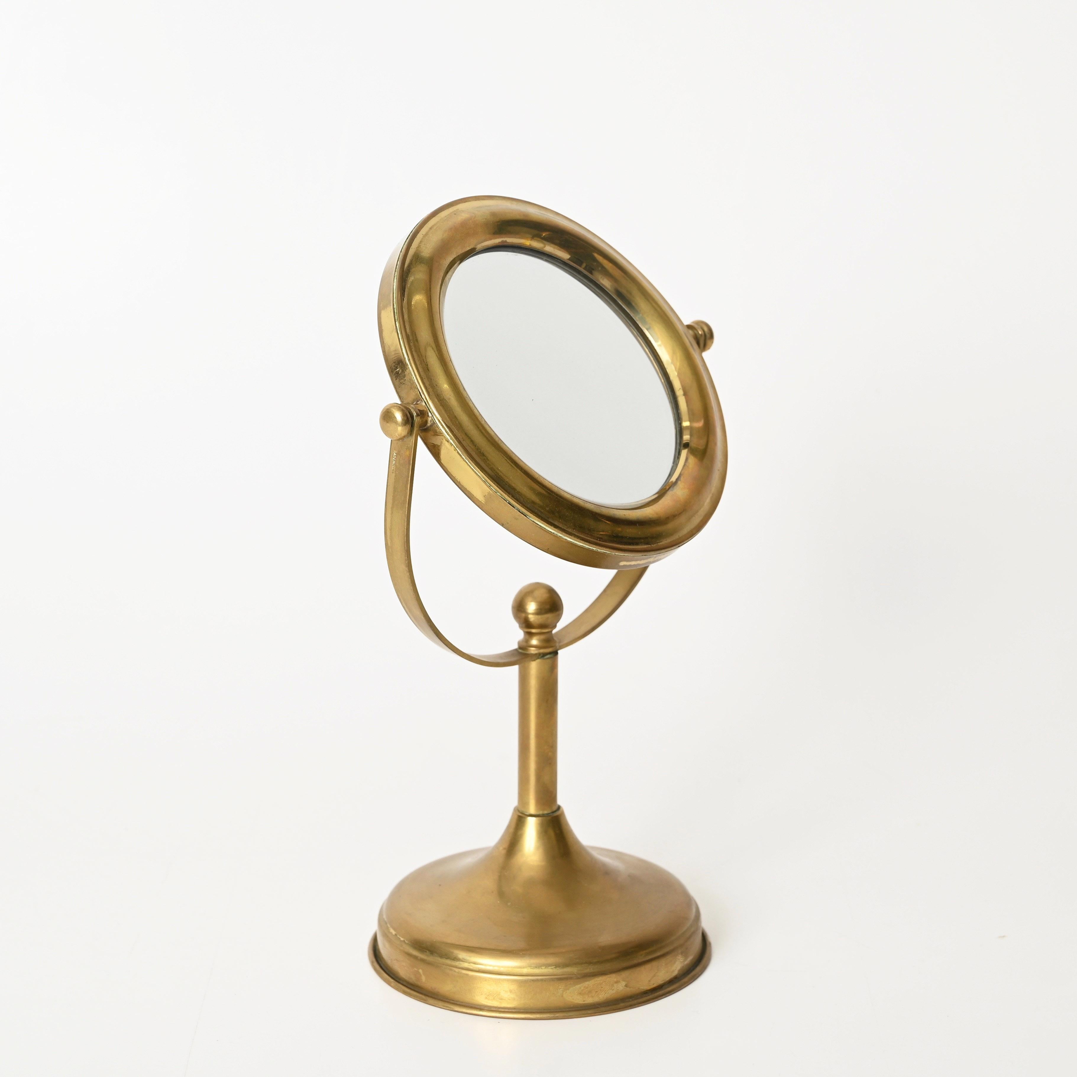Double-Sided Adjustable Italian Brass Table Magnified Vanity Mirror, 1950s For Sale 8