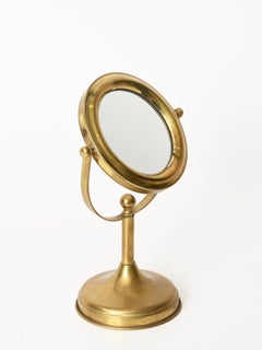 Double-Sided Adjustable Italian Brass Table Magnified Vanity Mirror, 1950s