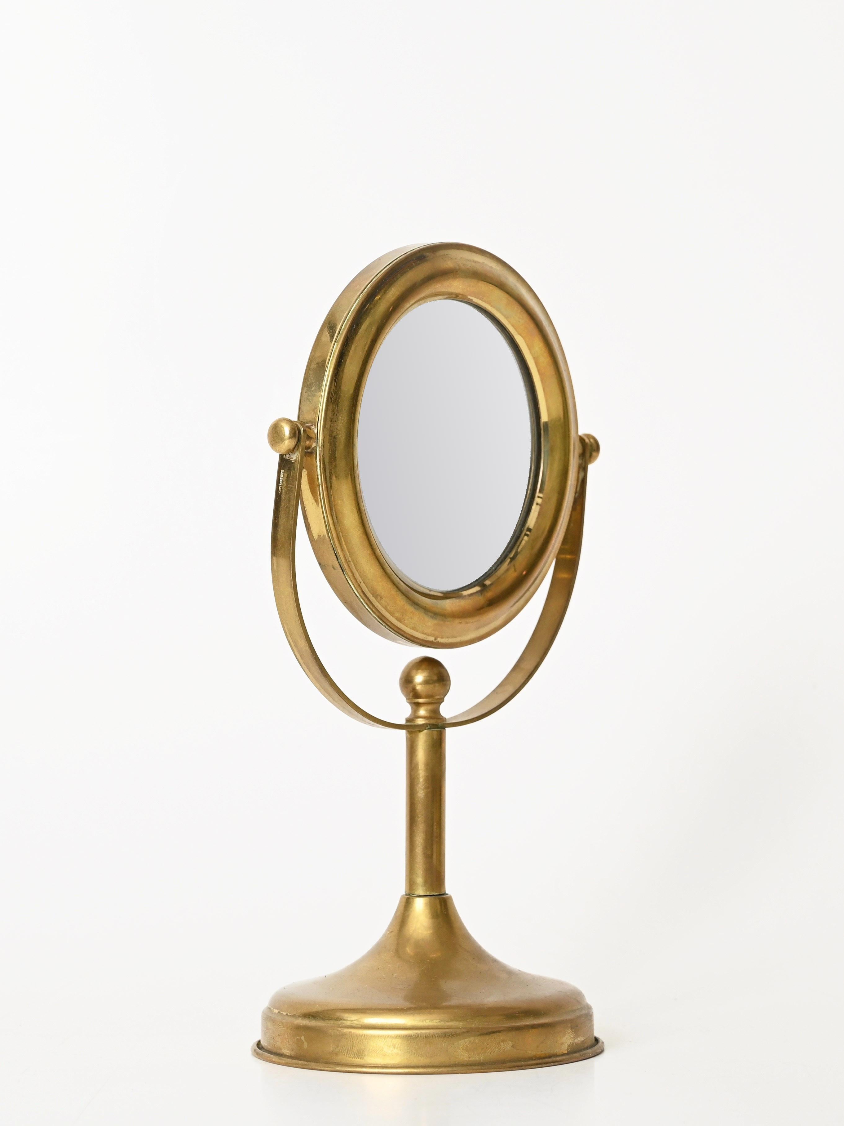 Mid-Century Modern Double-Sided Adjustable Italian Brass Table Magnified Vanity Mirror, 1950s For Sale