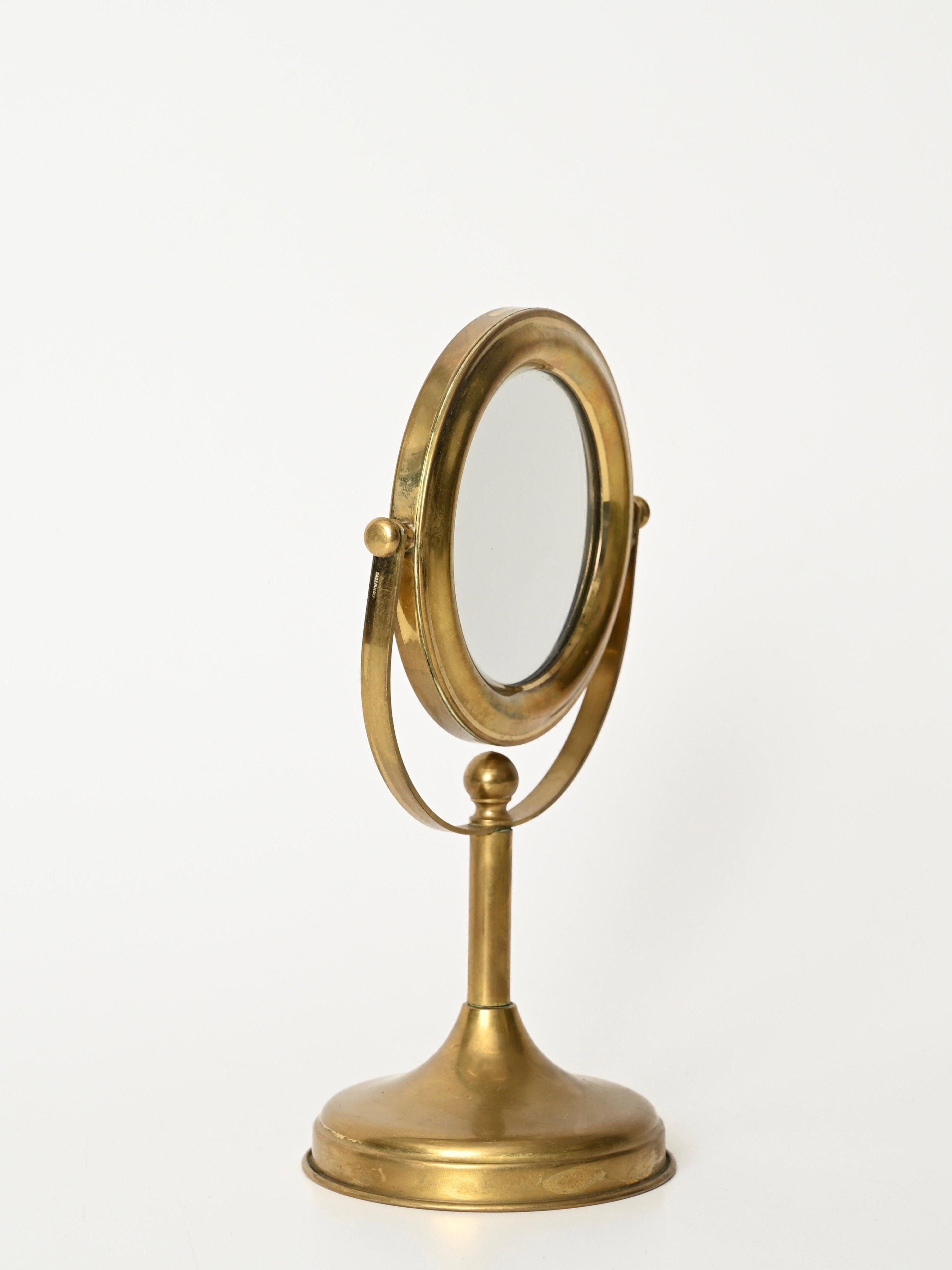 Double-Sided Adjustable Italian Brass Table Magnified Vanity Mirror, 1950s For Sale 1