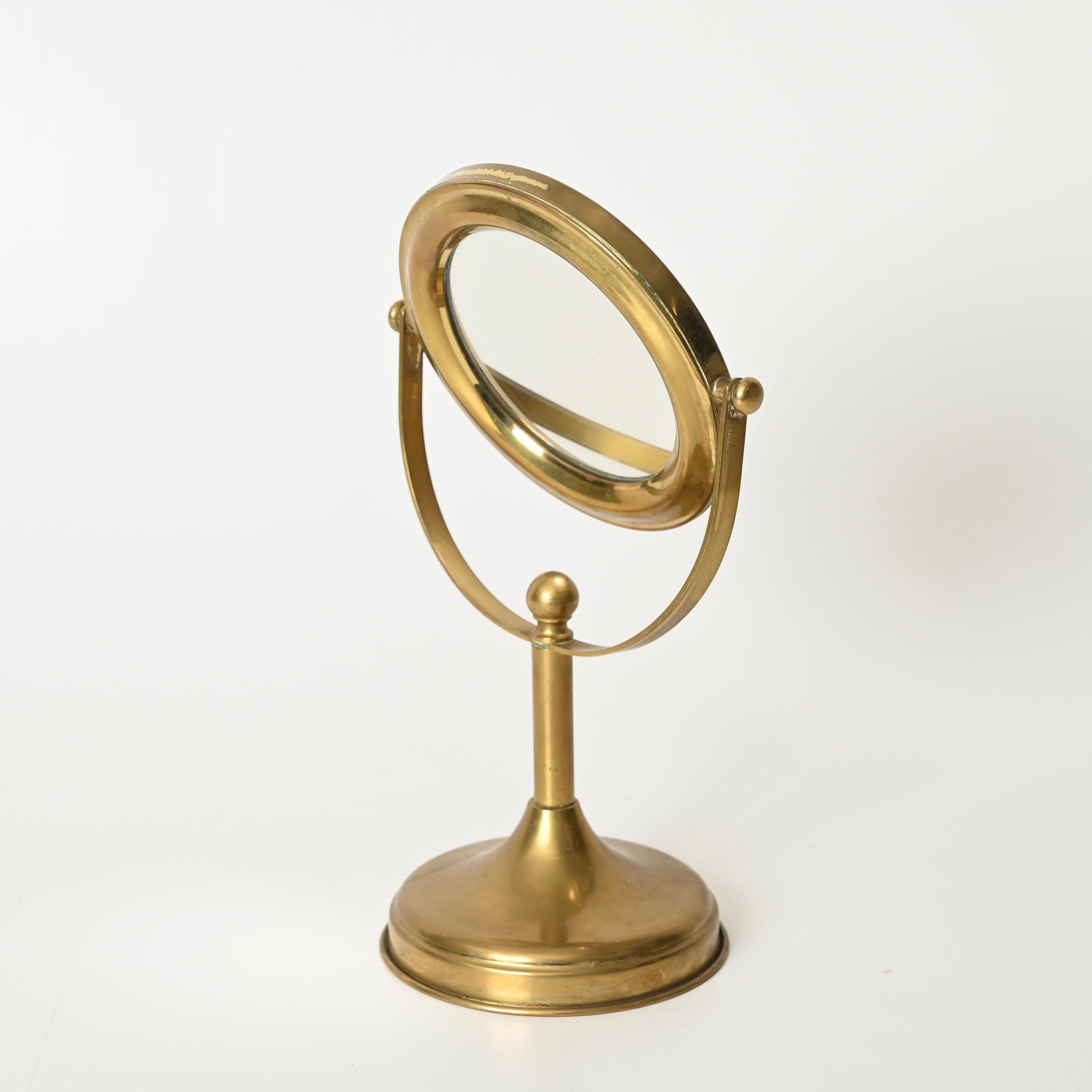Double-Sided Adjustable Italian Brass Table Magnified Vanity Mirror, 1950s For Sale 3