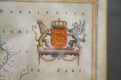 Double Sided and Glazed Cheshire 1645 Hand Colored Antique Print Map Rare Find