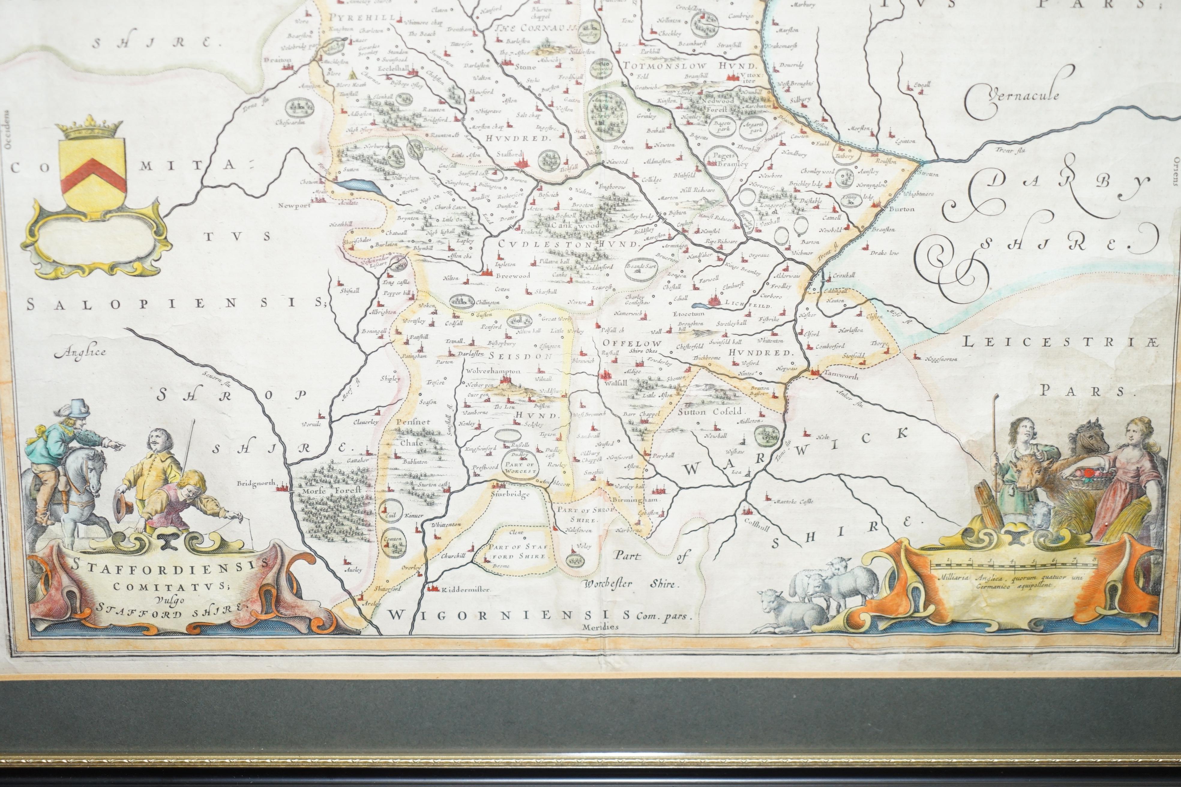 Paper Double Sided and Glazed Cheshire 1645 Hand Colored Antique Print Map Rare Find For Sale