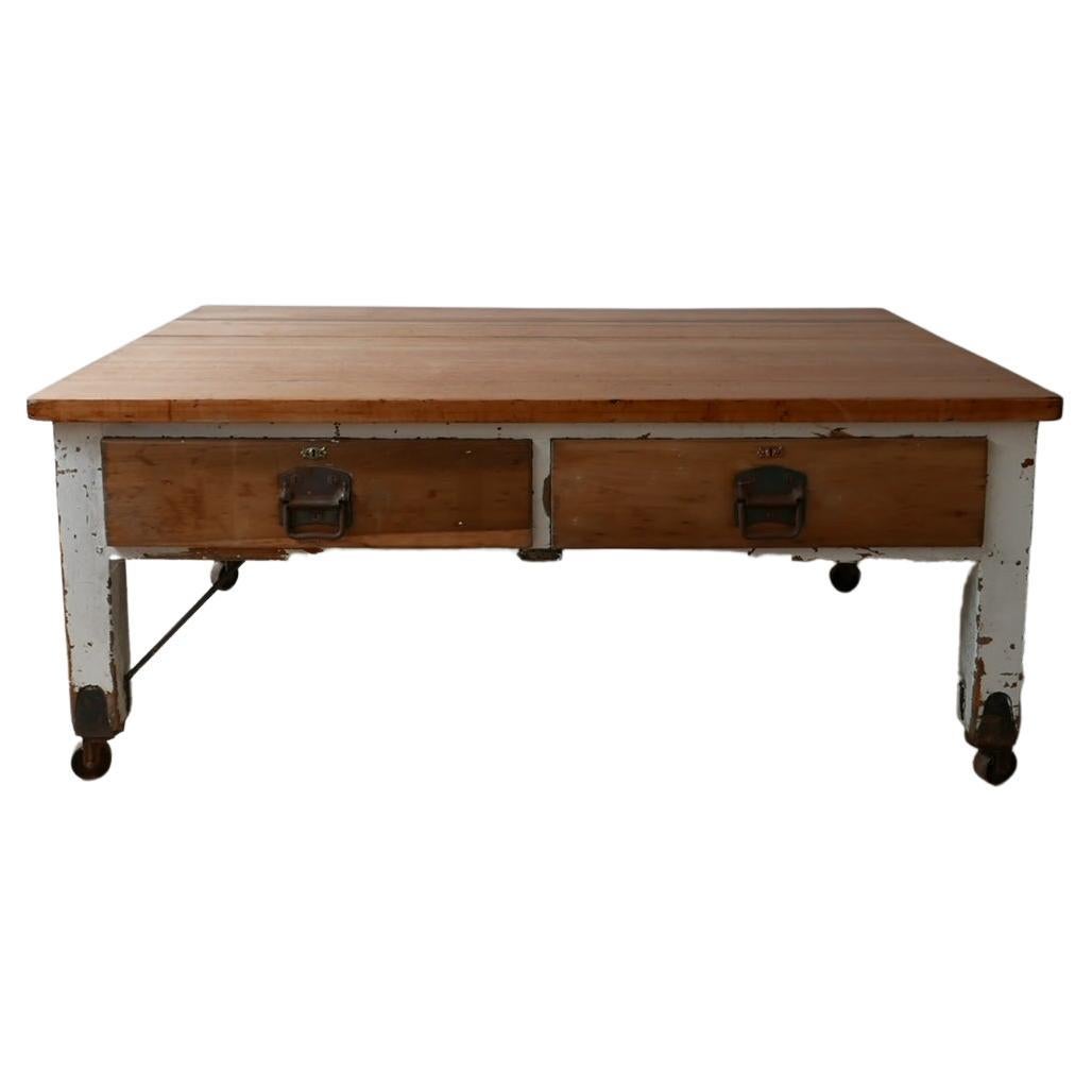 Double Sided Antique Bakers Kitchen Island Prep Table For Sale