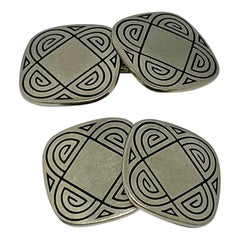 Double-Sided Art Deco Cufflinks in White Gold with Black Enamel