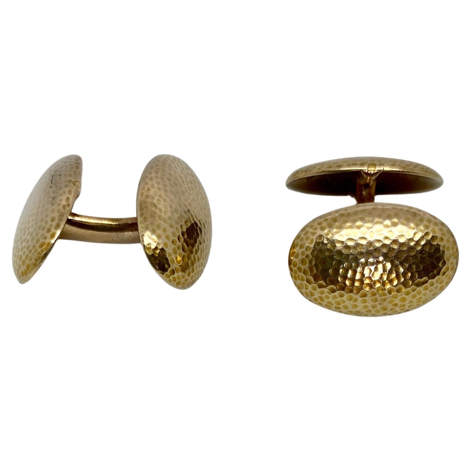 Double-Sided Arts & Crafts Era Cufflinks in Hammered Yellow Gold For Sale