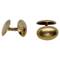 Antique Double-Sided Arts & Crafts Era Cufflinks in Hammered Yellow Gold