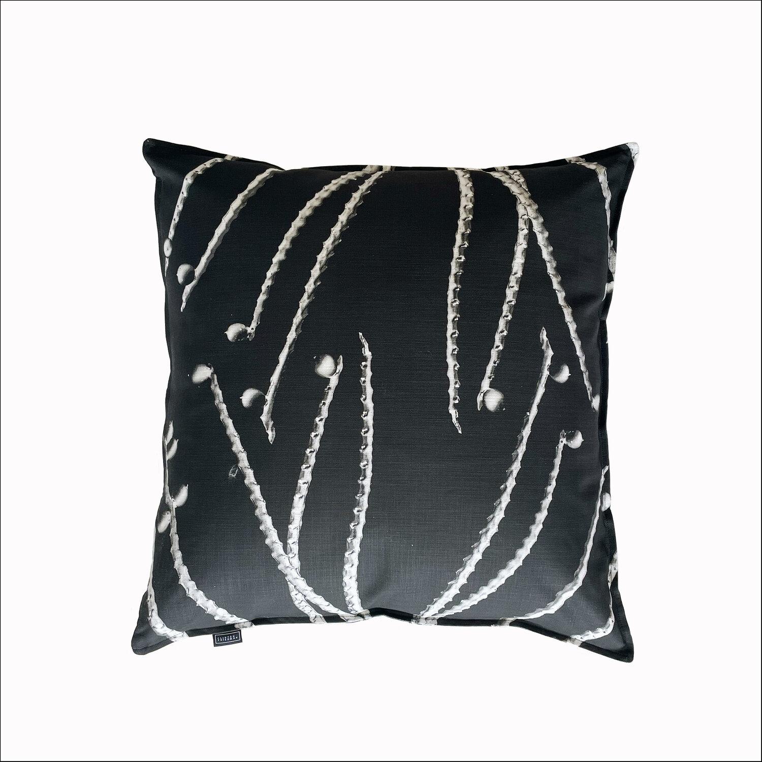 South African Double-Sided Black / White Pillow w/ Tropical Plant Images made in South Africa For Sale