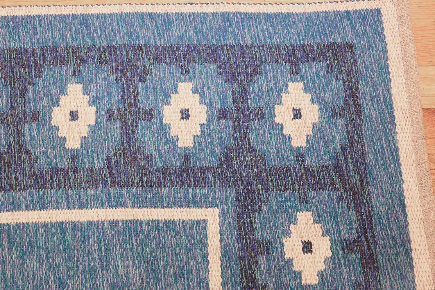 Wool Double-Sided Blue Vintage Swedish Kilim. Size: 4 ft 6 in x 6 ft 8 in 