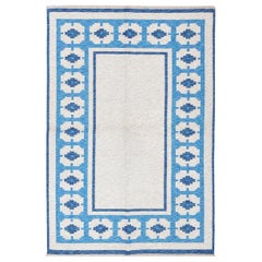 Double-Sided Blue Vintage Swedish Kilim. Size: 4 ft 6 in x 6 ft 8 in 