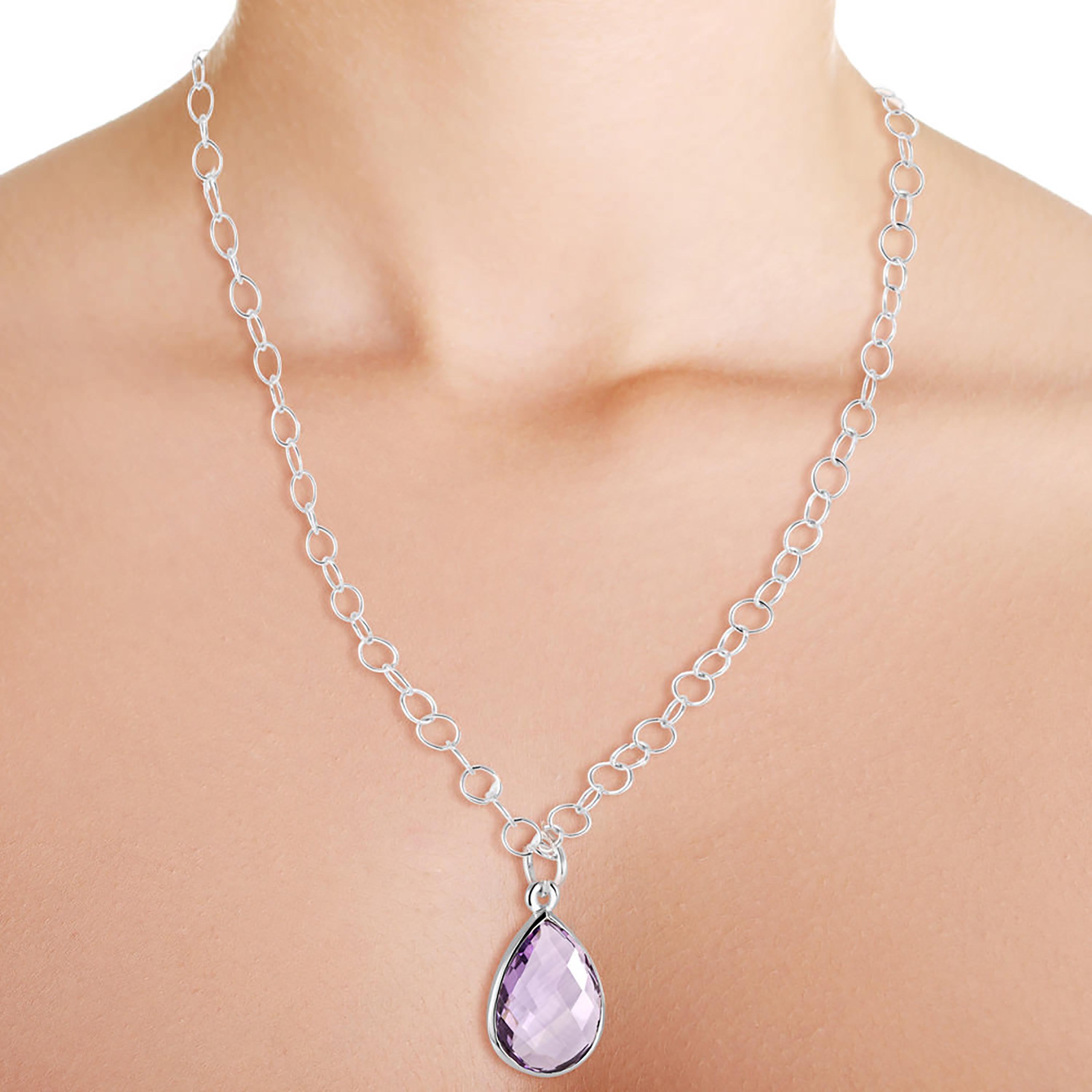 Pear Cut Double Sided Briolette Pear Shaped Amethyst Silver Pendant Necklace