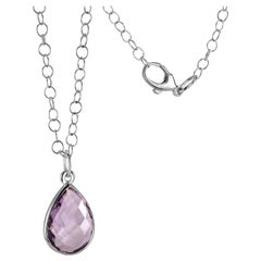 Double Sided Briolette Pear Shaped Amethyst Silver Pendant Necklace