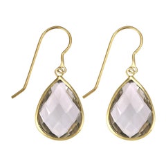 Double Sided Briolette Pear Shaped Yellow Citrine Silver Hoop Earrings