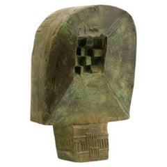 Scultura astratta in bronzo a doppia faccia, design francese anni '70 con sfumature cubiste