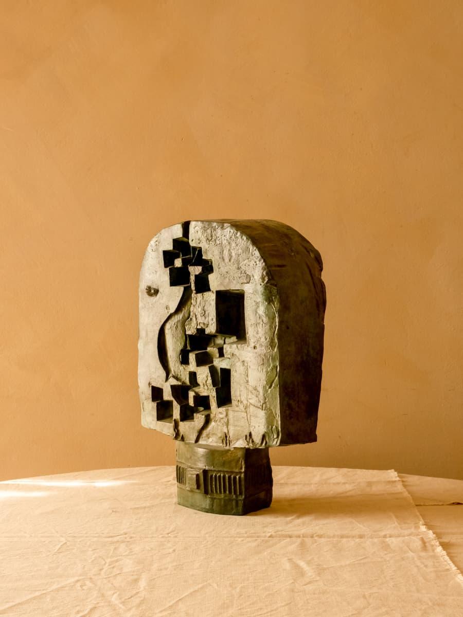 Modern Double Sided Bronze Abstract Sculpture, 70's French design with cubist overtones For Sale