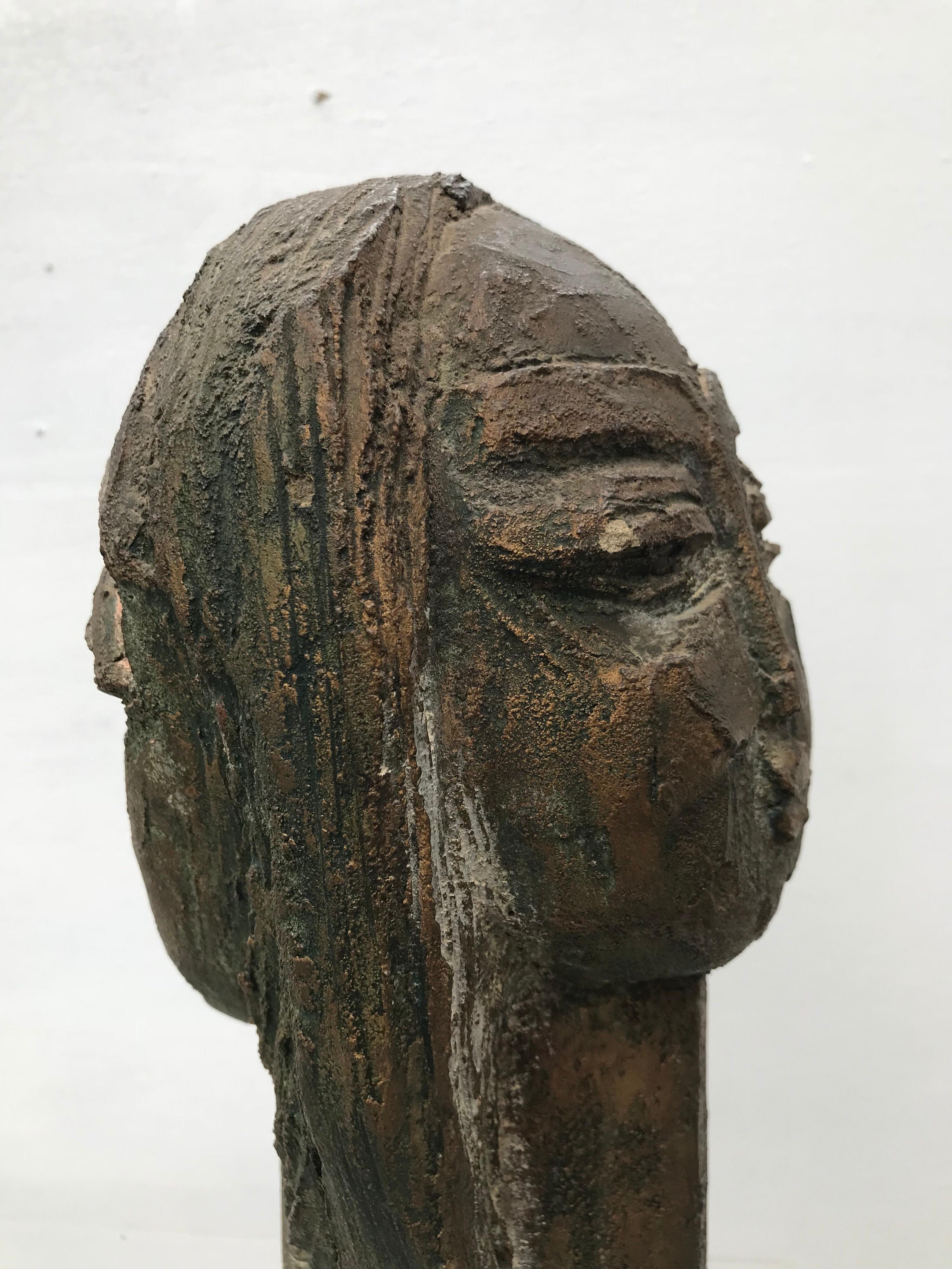 Clay Double Sided Bust Sculpture by Lim Nang Seng For Sale