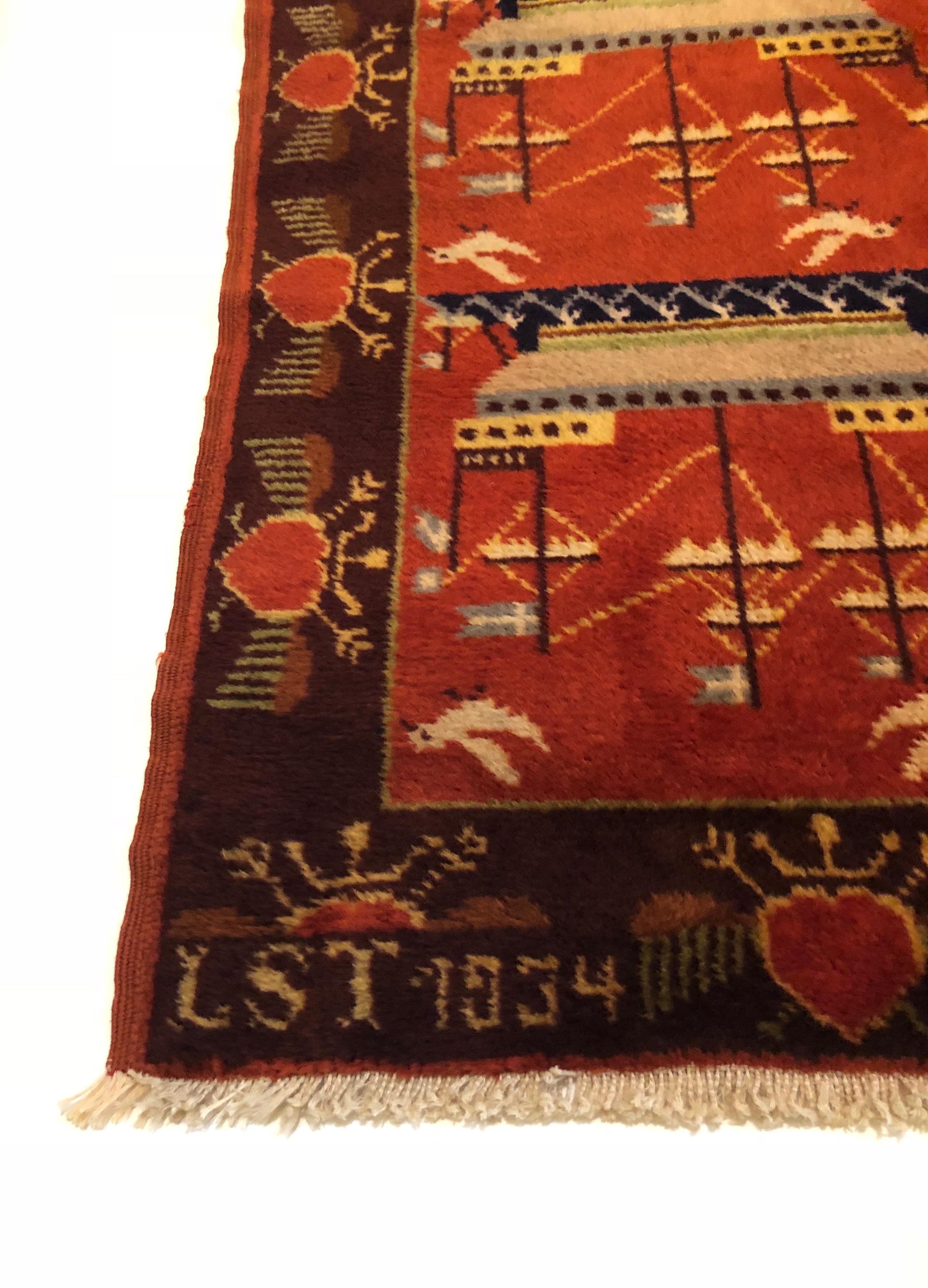 Tapis double face scandinave avec bateaux et mouettes en vente 3