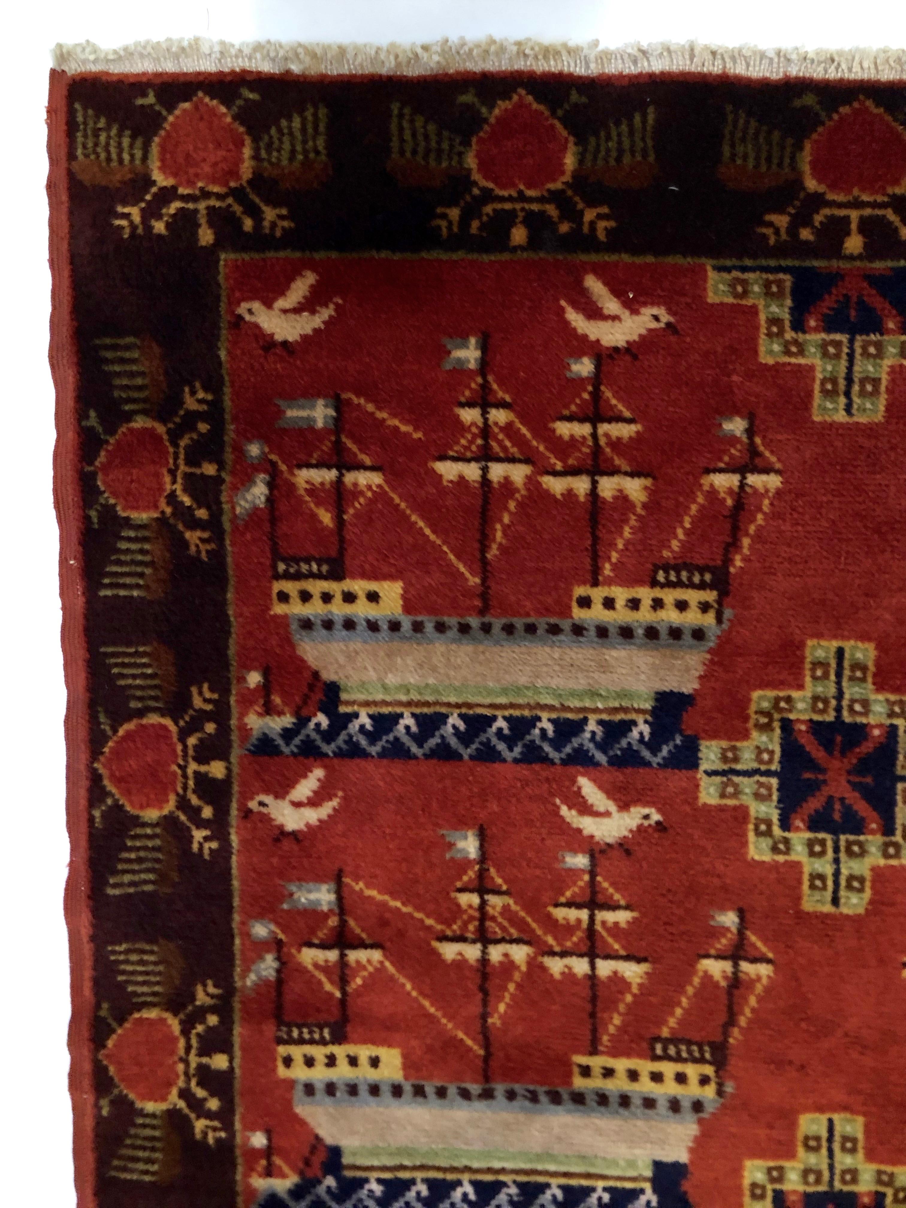 Double Sided Carpet from Scandinavia with Ships and Seagulls For Sale 5